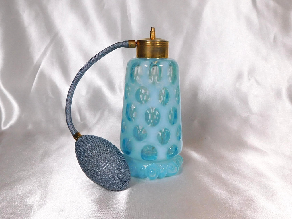 Baby Blue Glass Perfume Atomizer with Clear Dots # 23078
