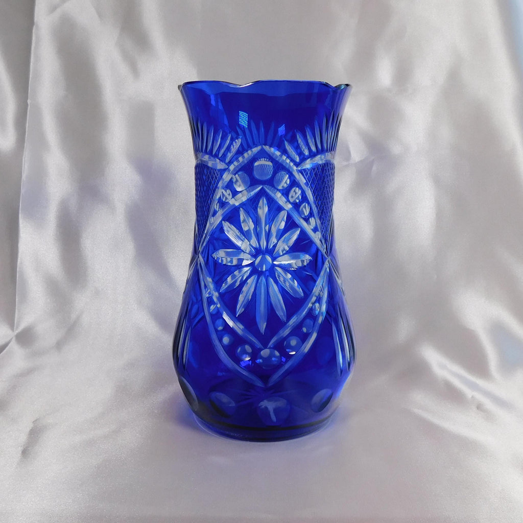 Blue Cut to Clear Vase # 22201
