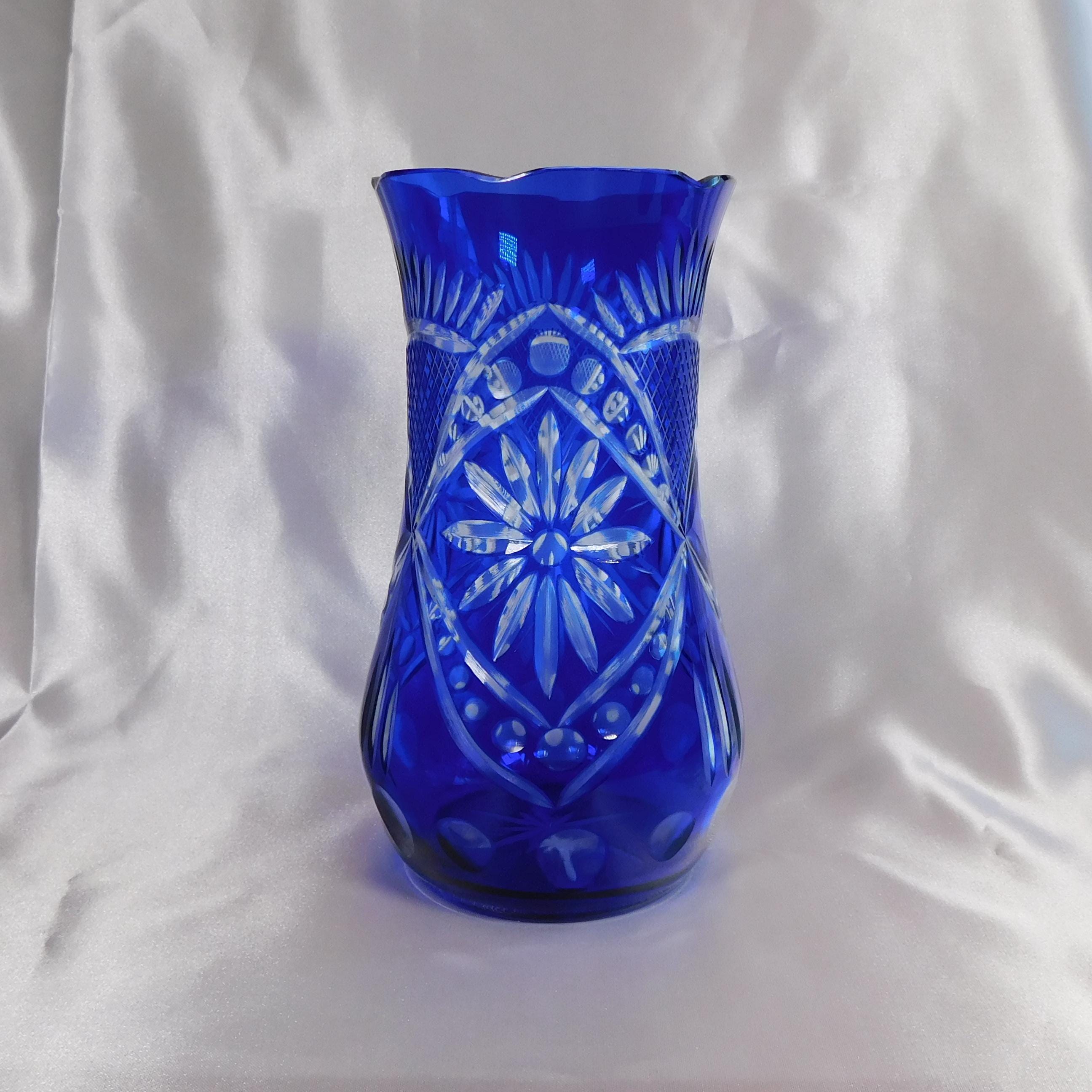 Blue Cut to Clear Vase # 22201