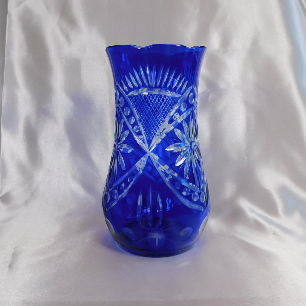Blue Cut to Clear Vase # 22201