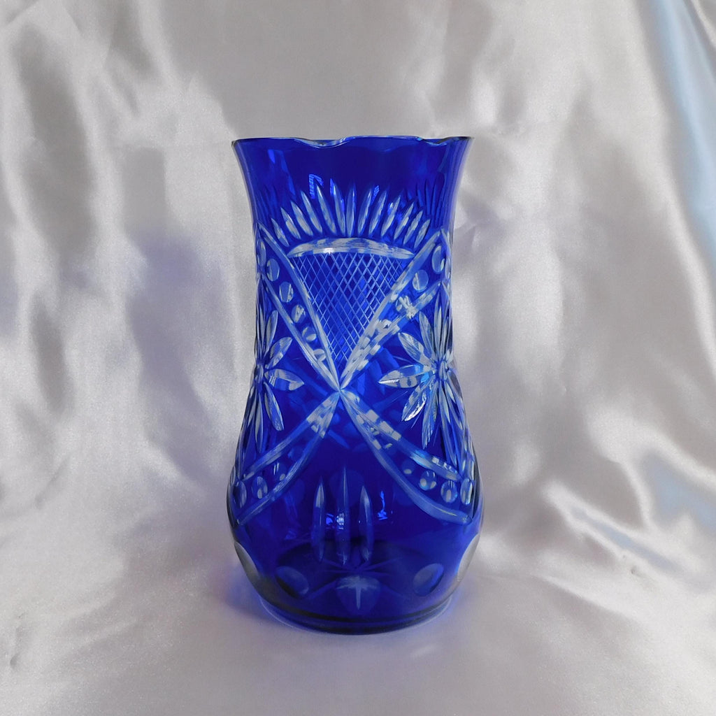 Blue Cut to Clear Vase # 22201