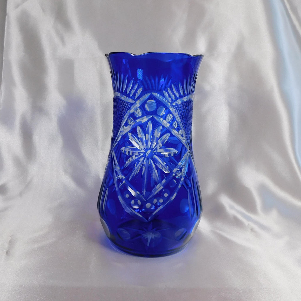 Blue Cut to Clear Vase # 22201