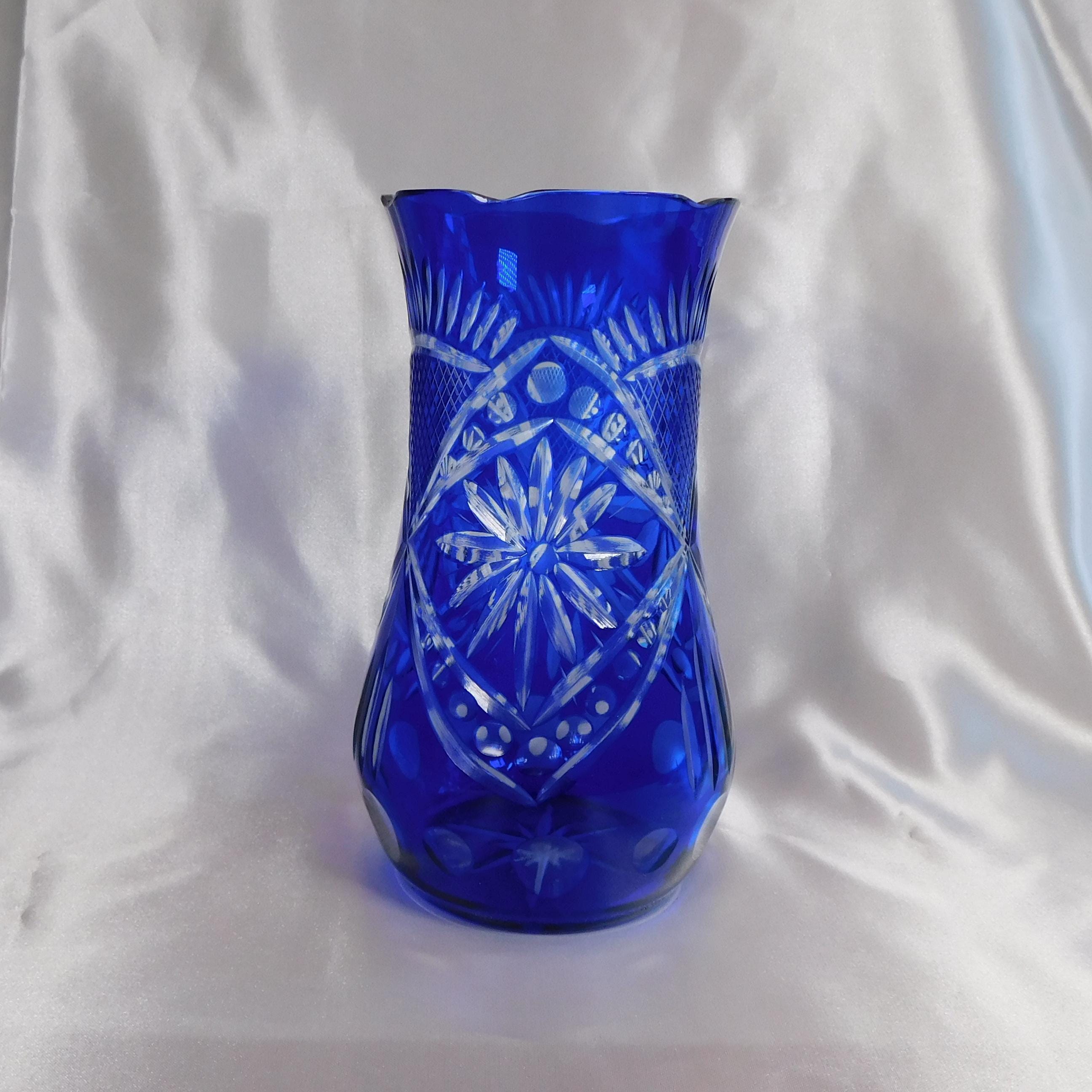 Blue Cut to Clear Vase # 22201