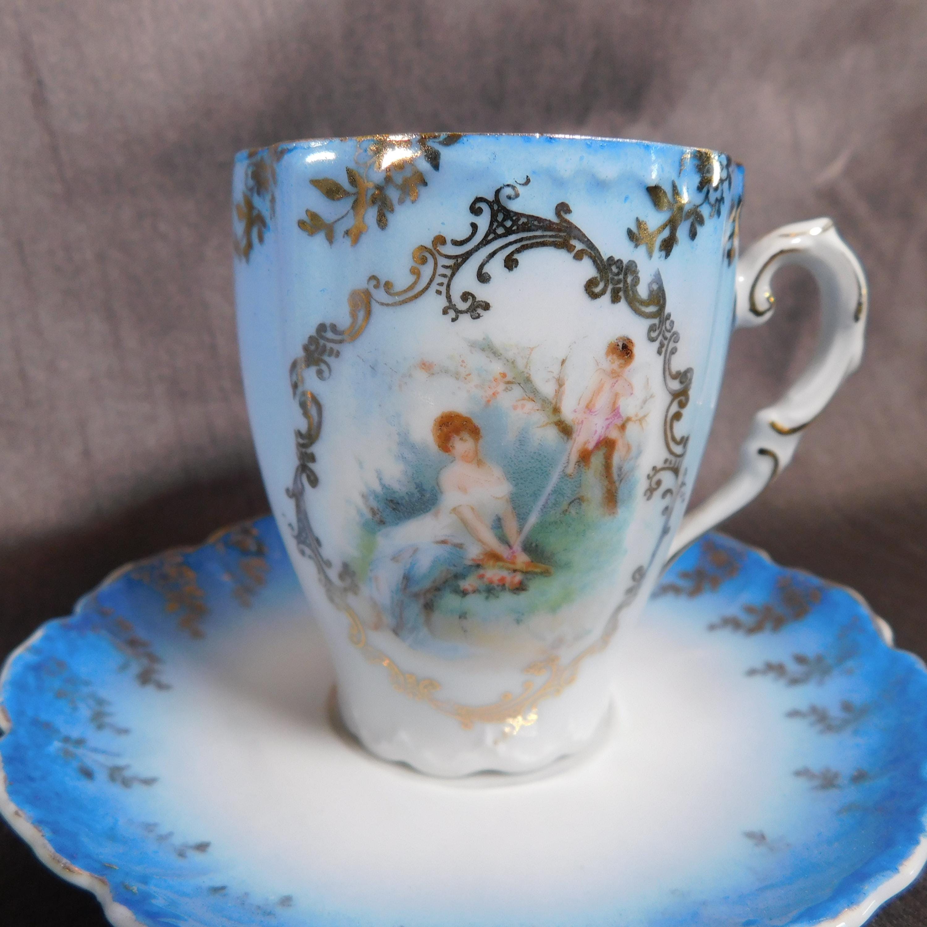 Blue and White Angel Design Chocolate Pot Set with Cups   # 25910