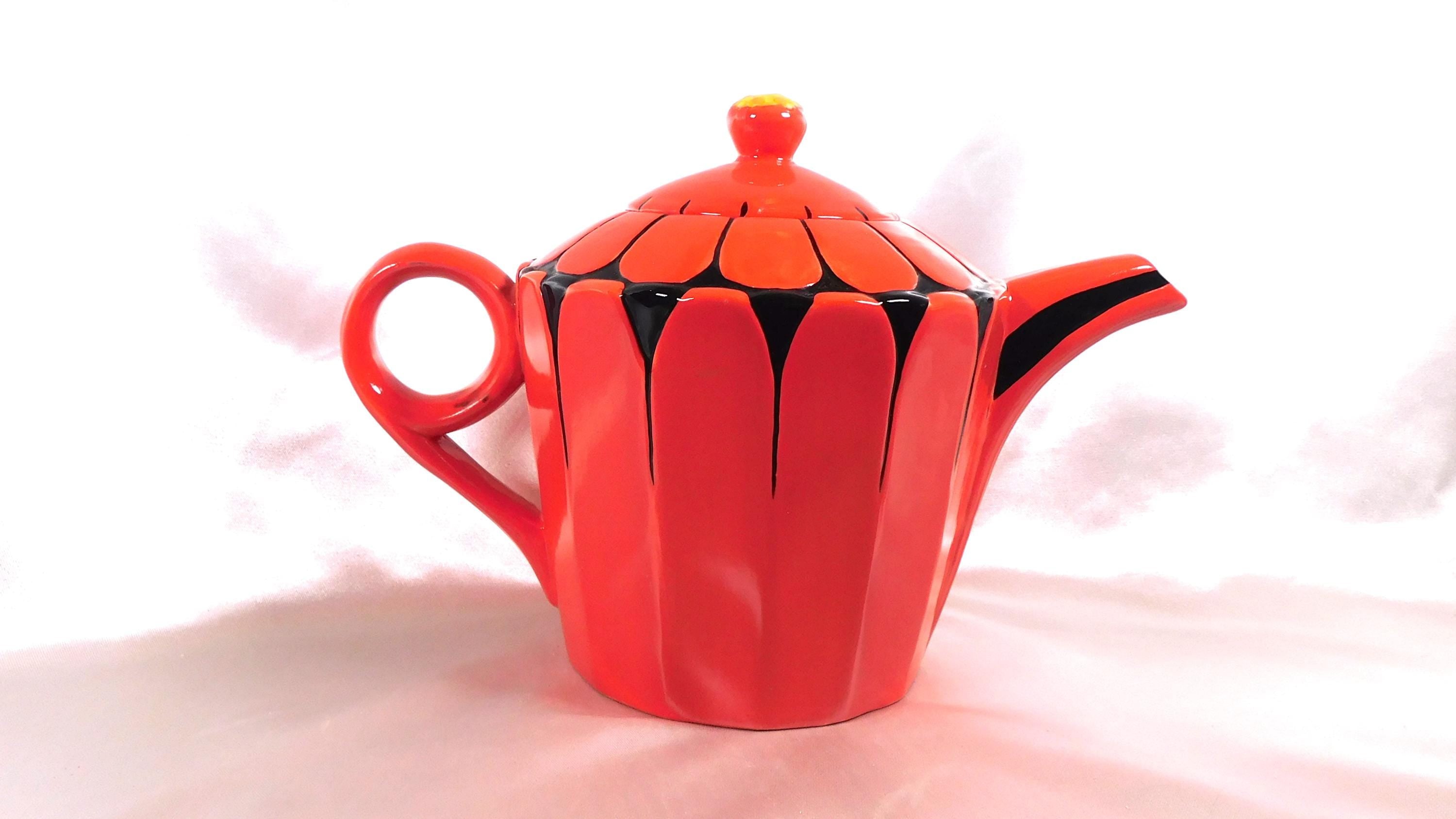 Black Zinnia Red and Black Tea Pot # 25267