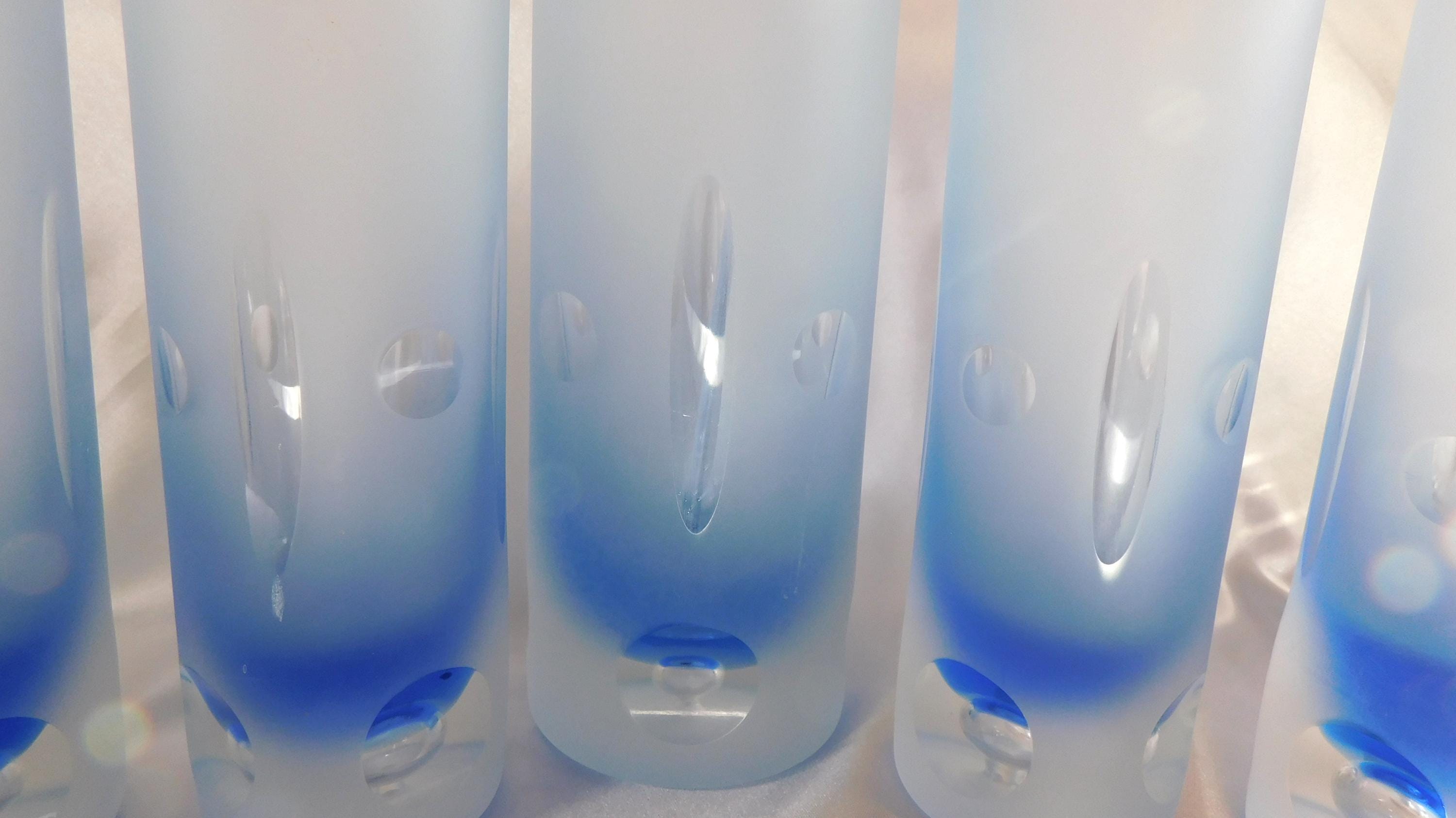Blue Cut to Clear Bar Ware Set with Serving Pitcher and Five Glasses # 25316