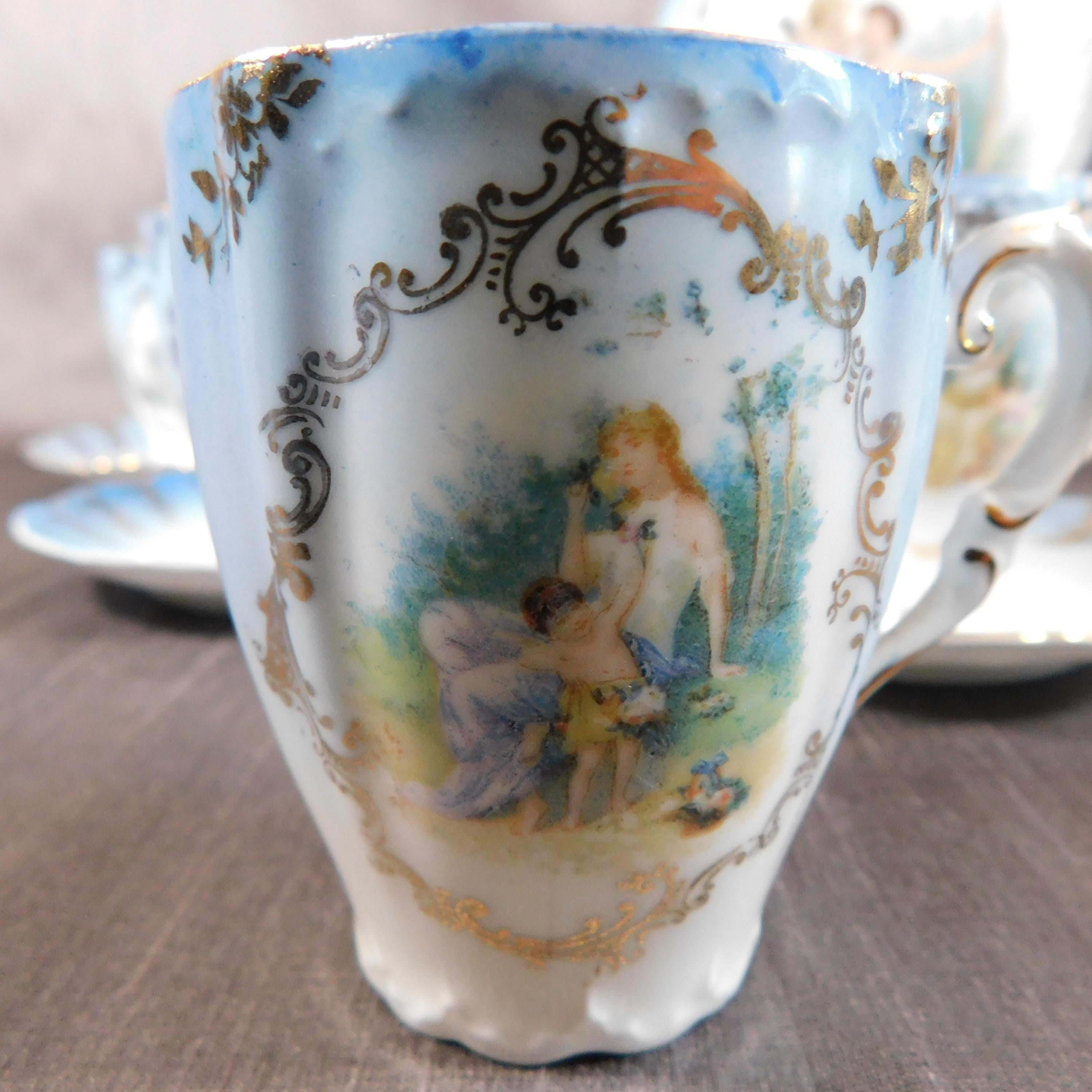 Blue and White Angel Design Chocolate Pot Set with Cups   # 25910