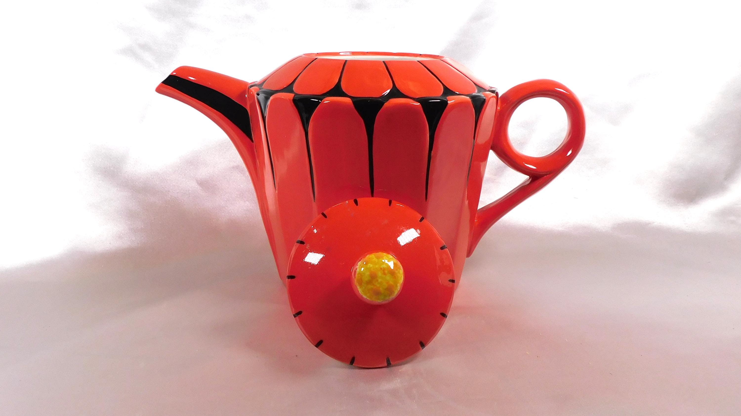 Black Zinnia Red and Black Tea Pot # 25267