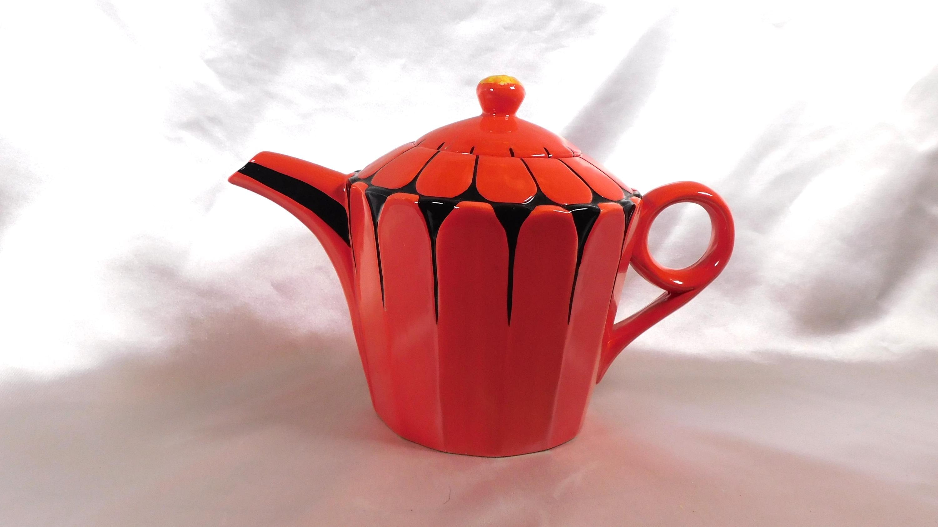 Black Zinnia Red and Black Tea Pot # 25267