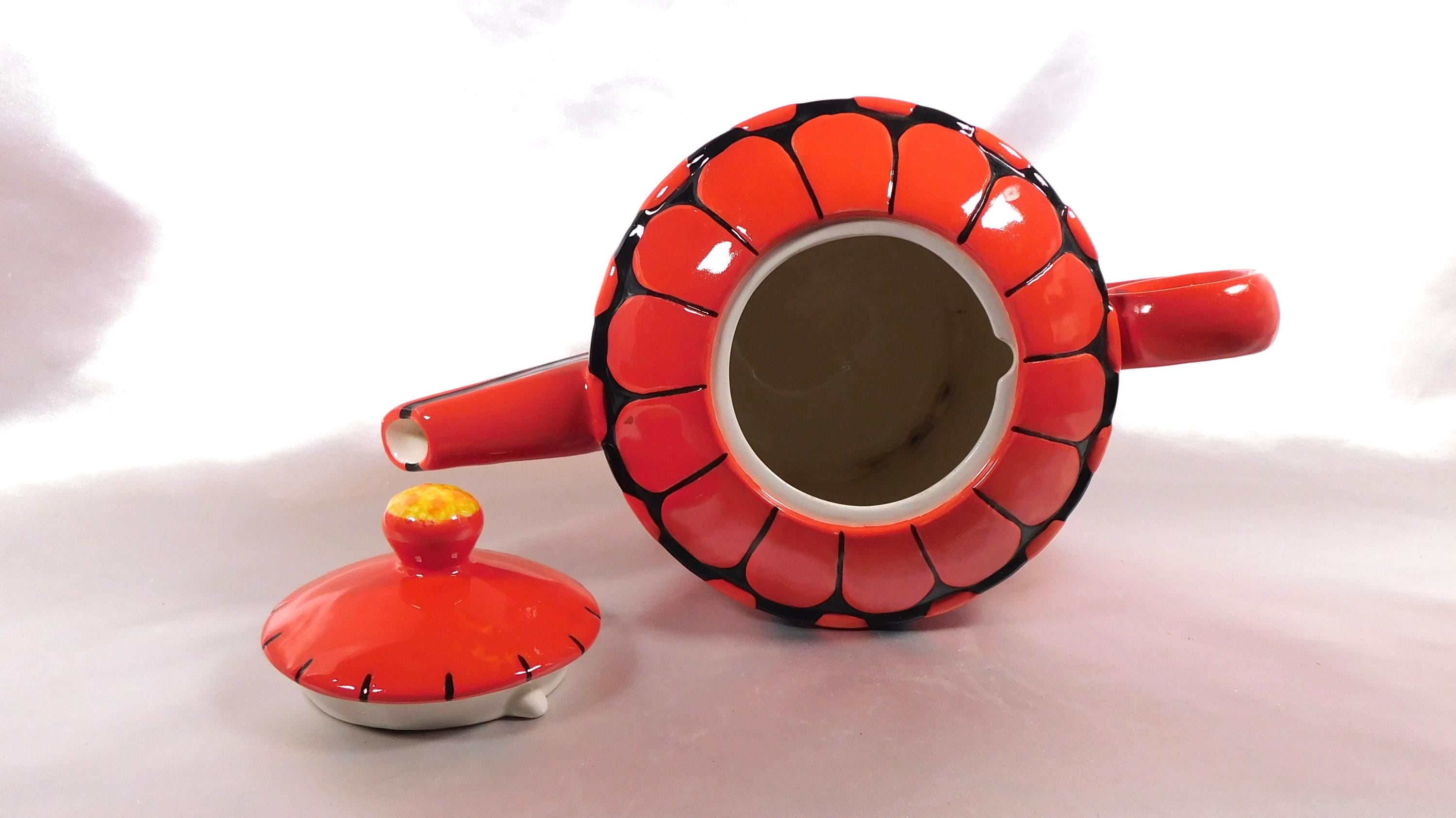 Black Zinnia Red and Black Tea Pot # 25267
