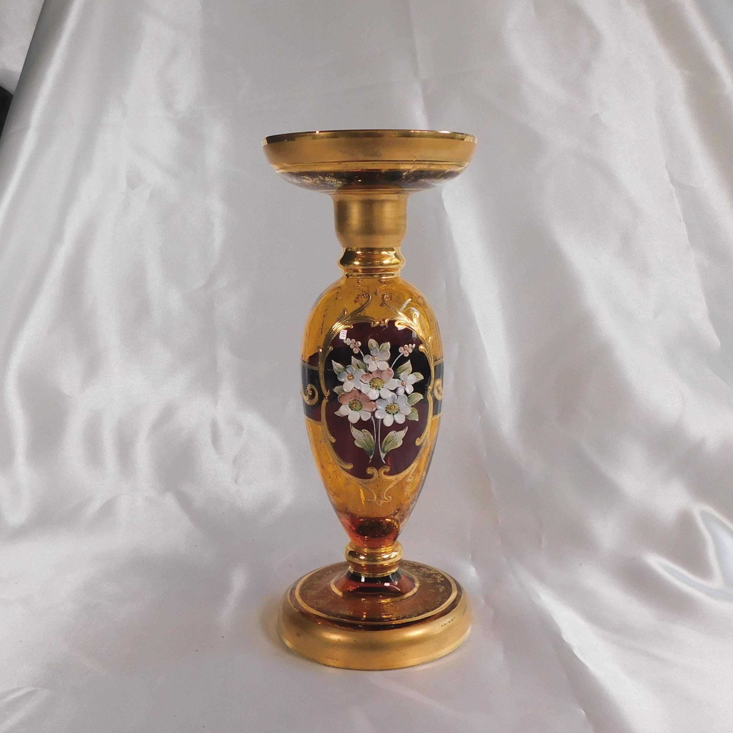 Brown Glass Vase with Dimensional Flowers Design # 22231