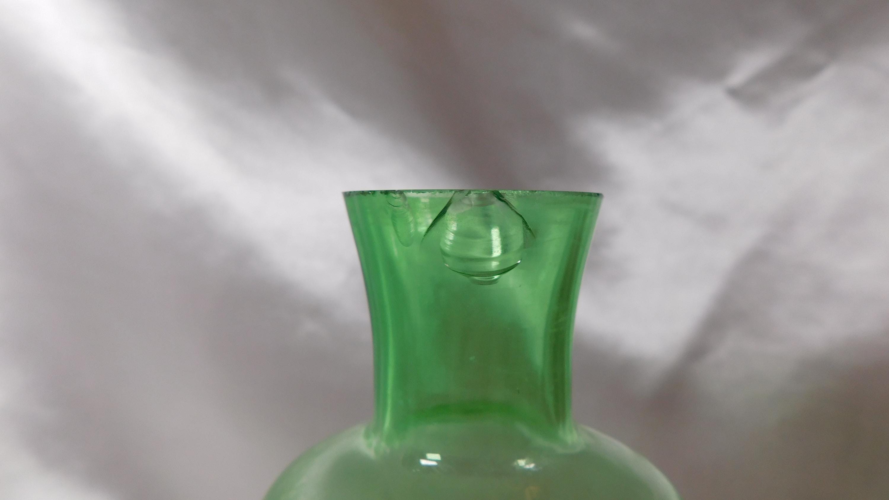 Bright Green Slender Decanter with Bubble in Base # 25251