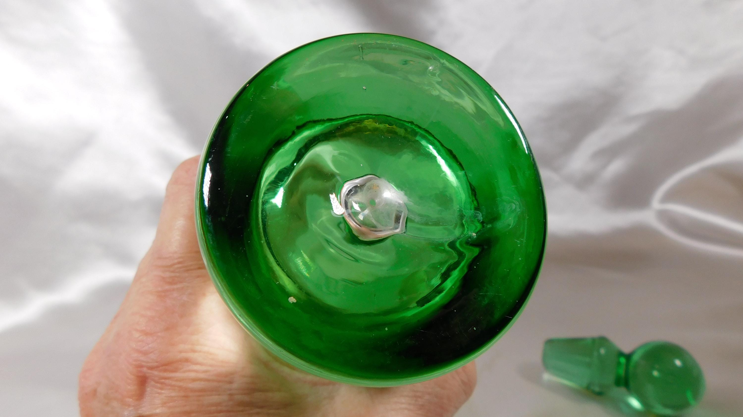Bright Green Slender Decanter with Bubble in Base # 25251