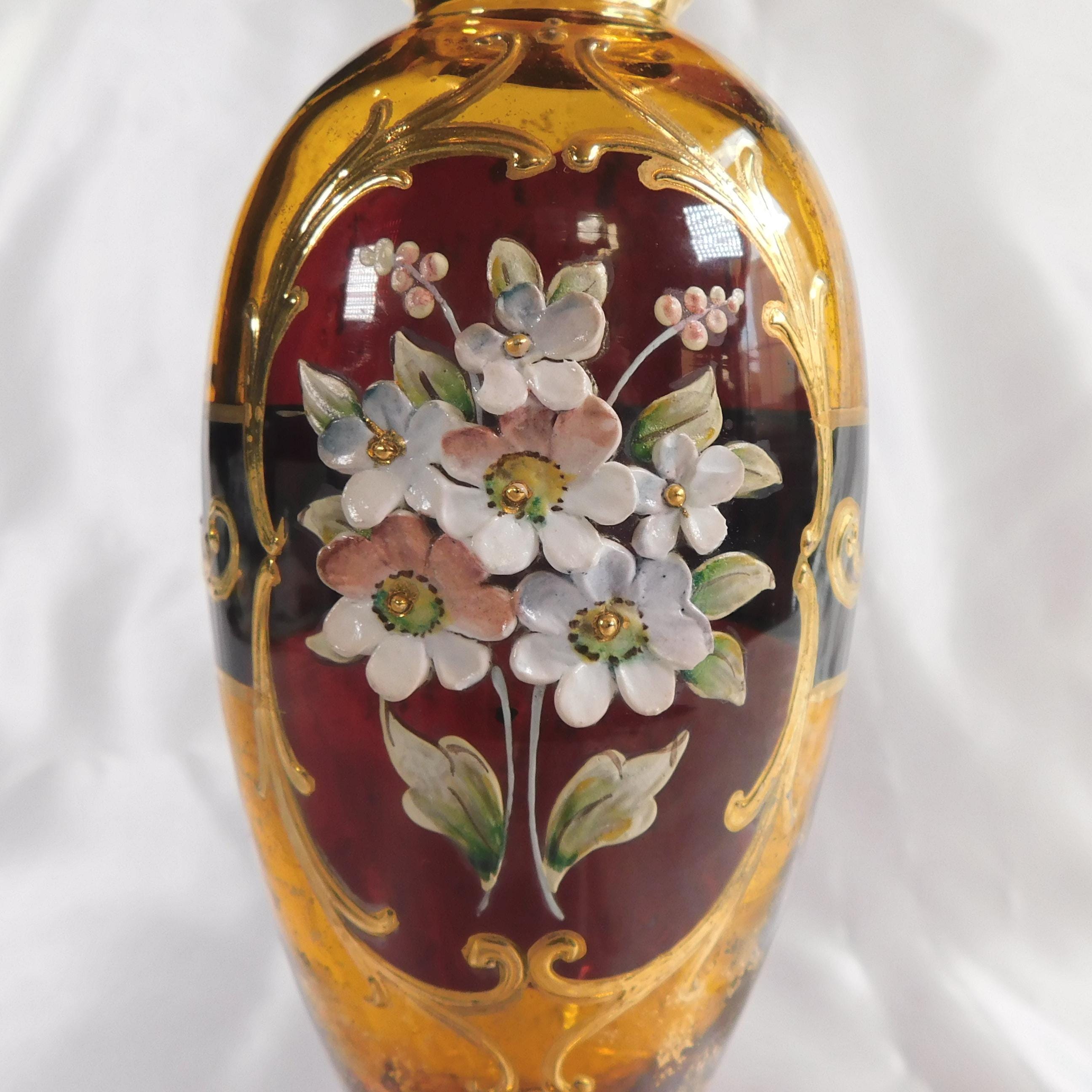 Brown Glass Vase with Dimensional Flowers Design # 22231