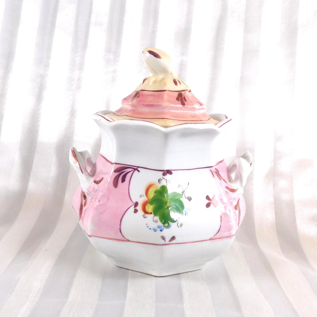 Bridgewood and Sons Pink and White Floral Covered Biscuit Jar # 26085