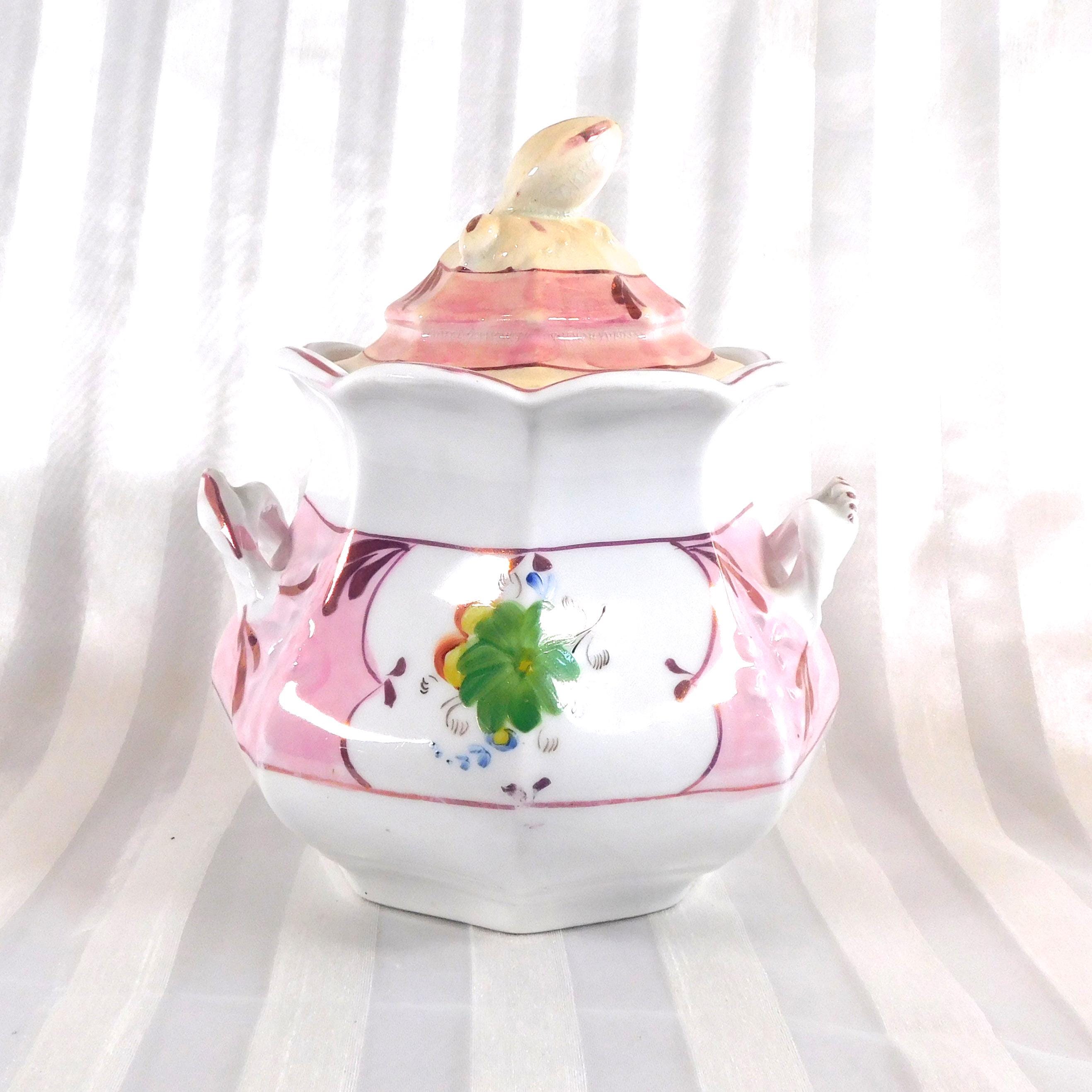 Bridgewood and Sons Pink and White Floral Covered Biscuit Jar # 26085