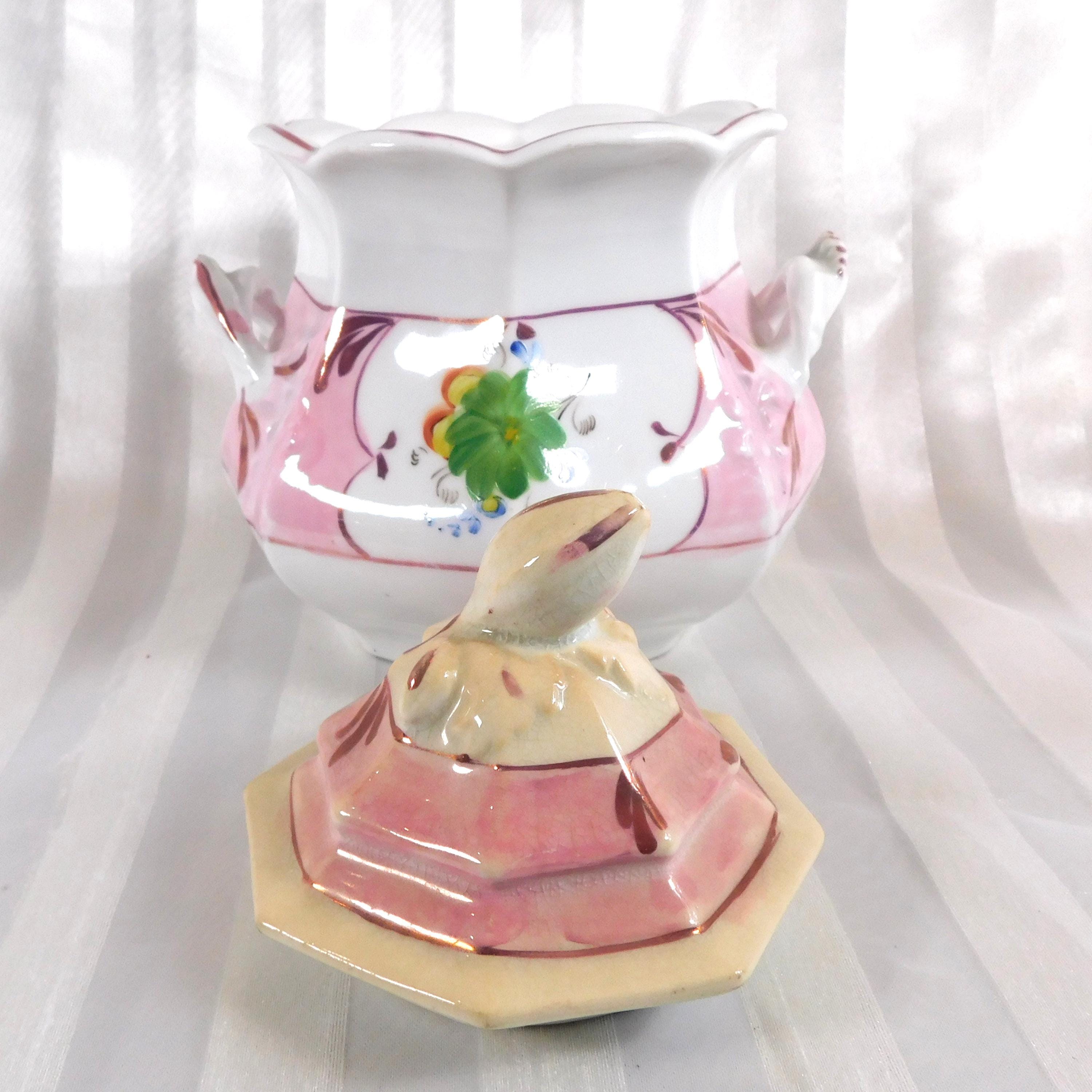 Bridgewood and Sons Pink and White Floral Covered Biscuit Jar # 26085