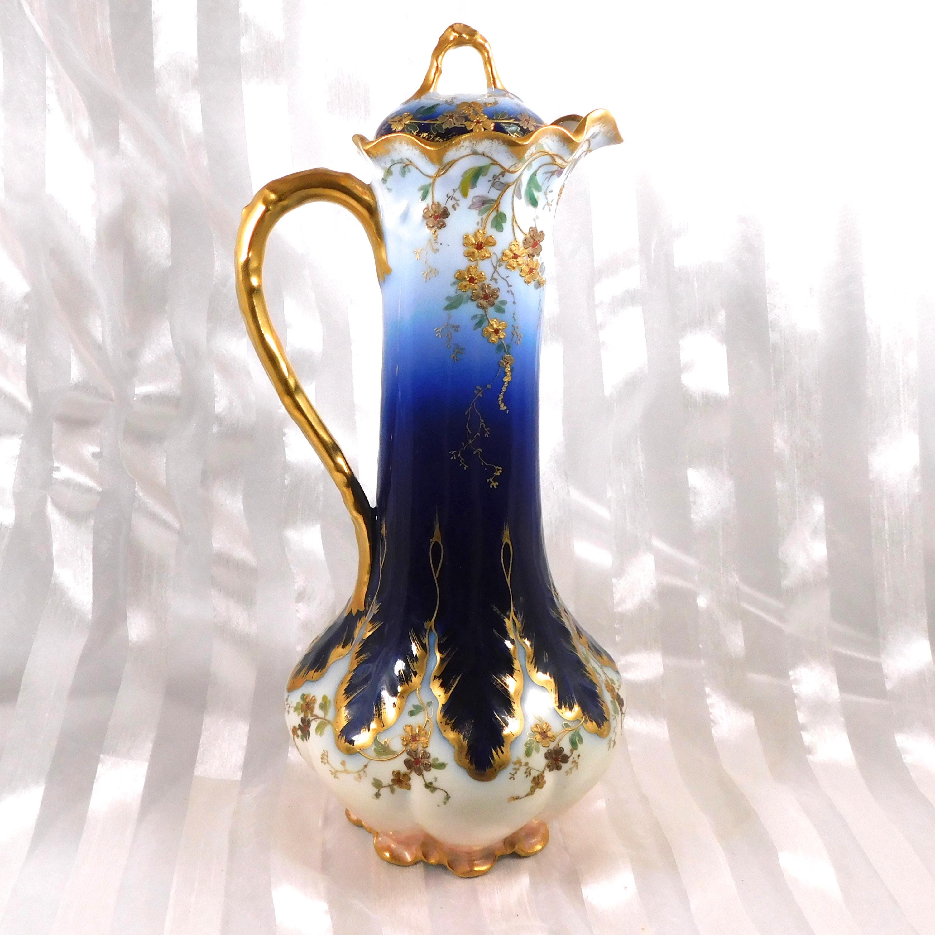 Charles Field Haviland and Gerard, Dufraisseix and Abbot Dark Blue Floral Chocolate Pot # 26415