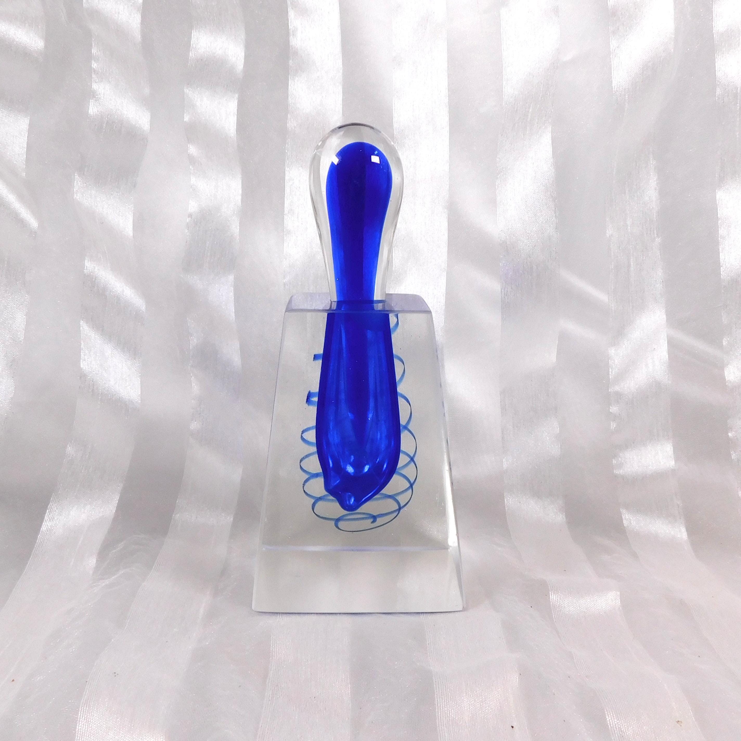 Blue Art Glass Perfume Bottle with Blue Swirl and Matching Stopper # 26417