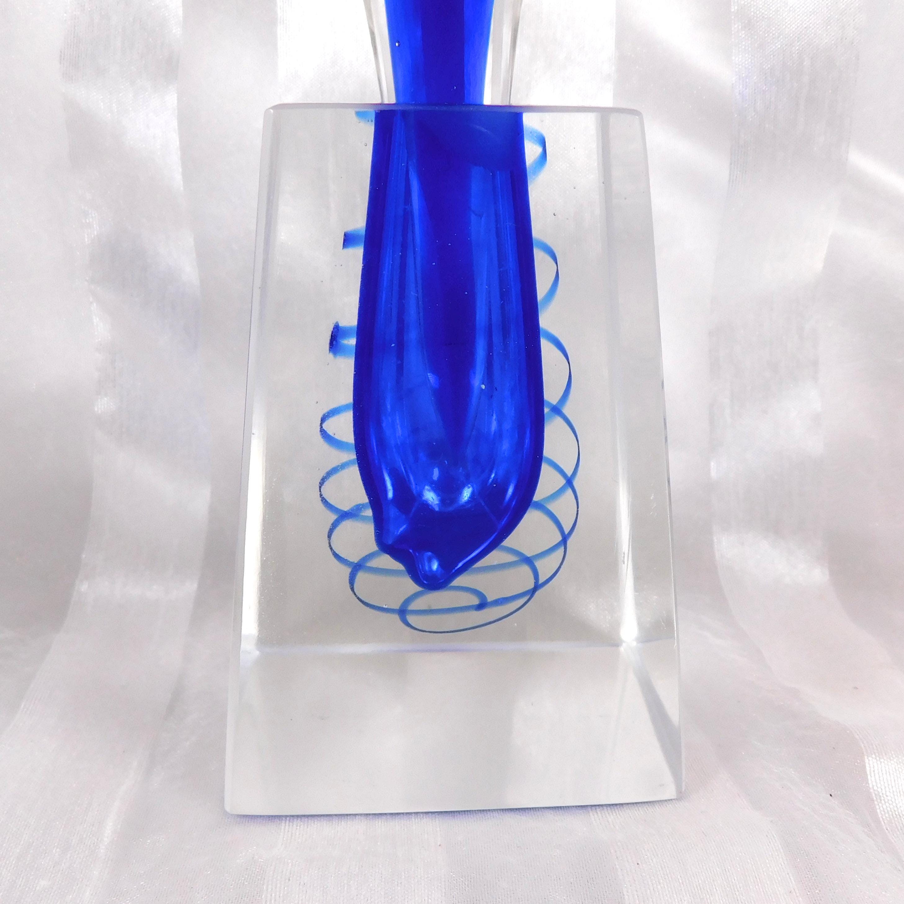 Blue Art Glass Perfume Bottle with Blue Swirl and Matching Stopper # 26417