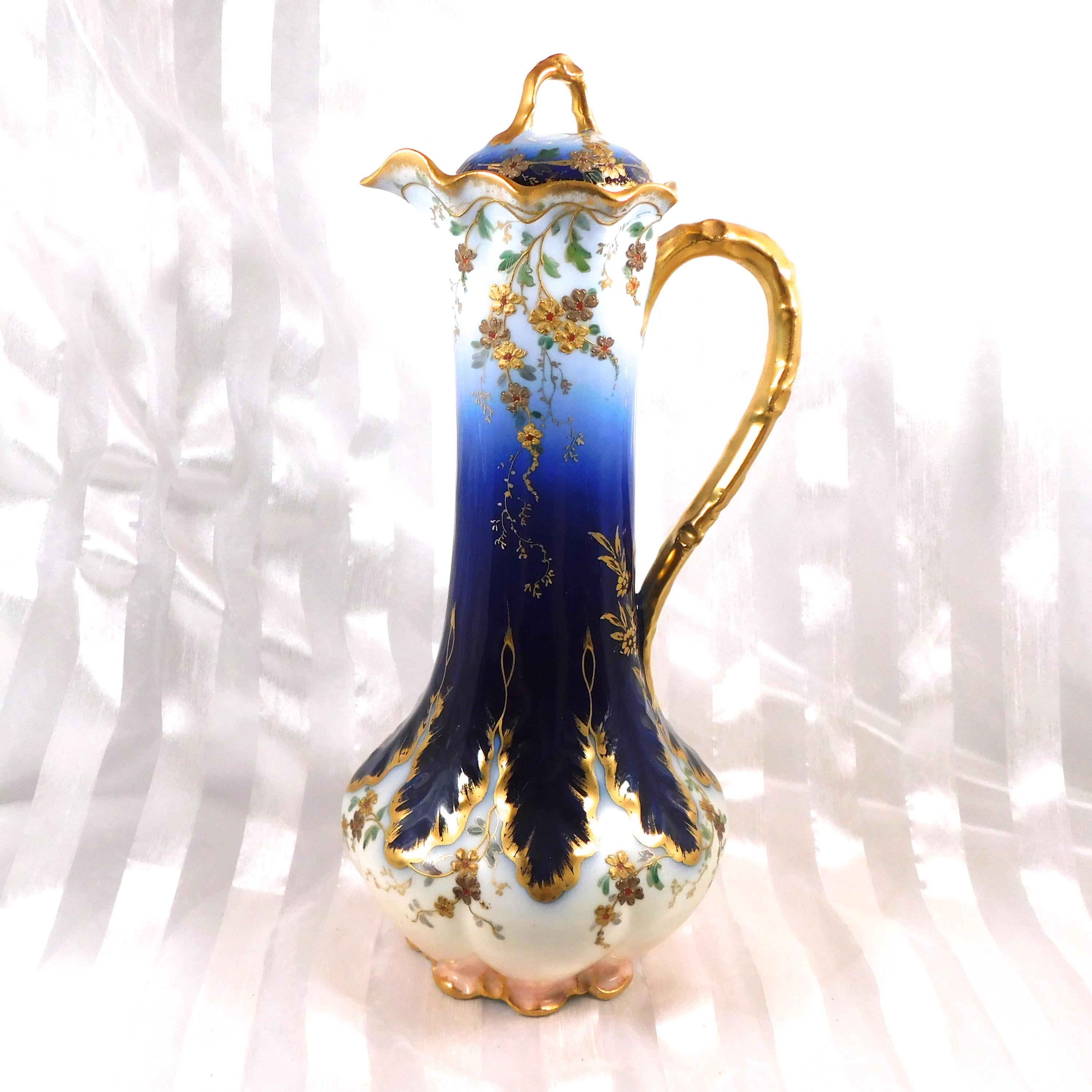 Charles Field Haviland and Gerard, Dufraisseix and Abbot Dark Blue Floral Chocolate Pot # 26415