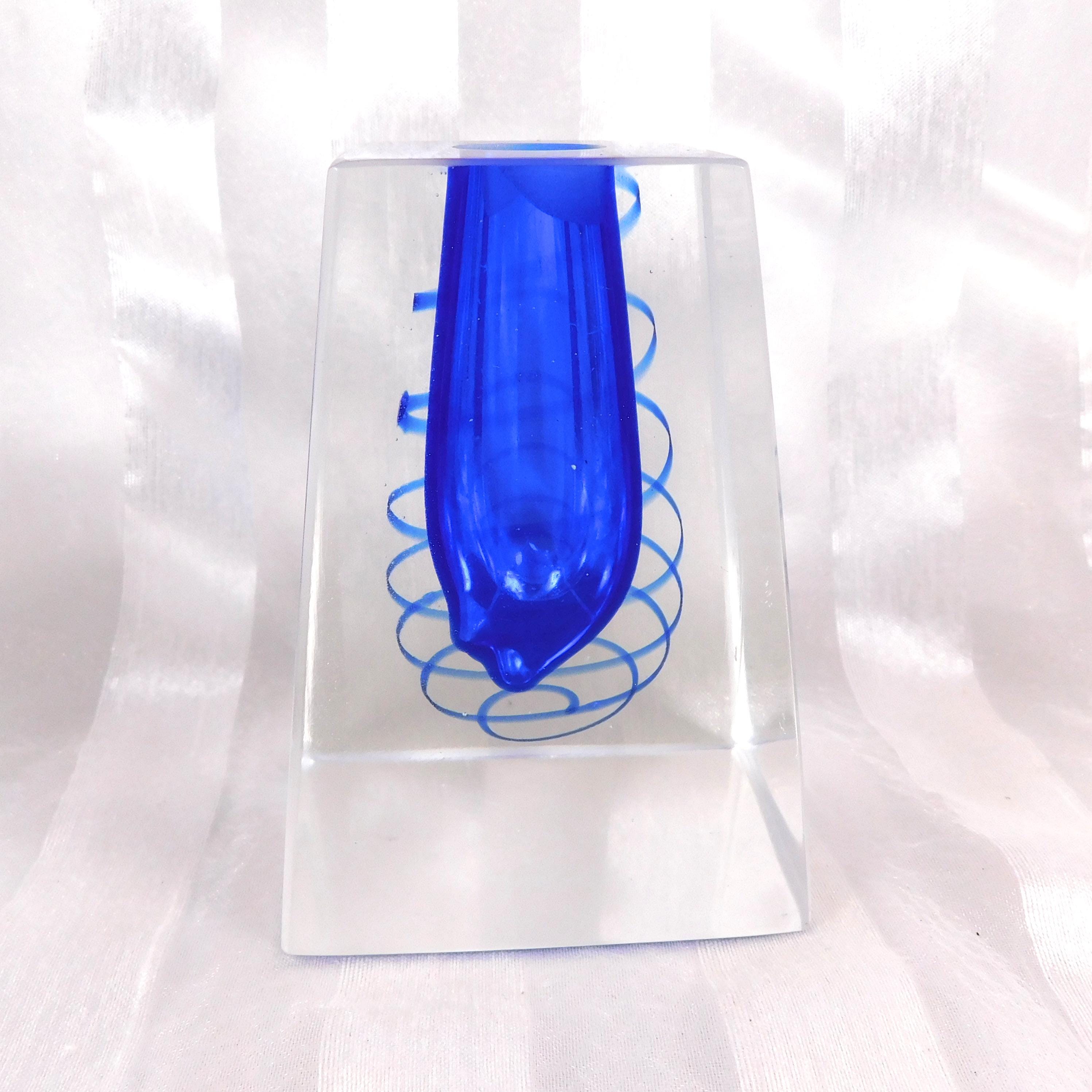 Blue Art Glass Perfume Bottle with Blue Swirl and Matching Stopper # 26417