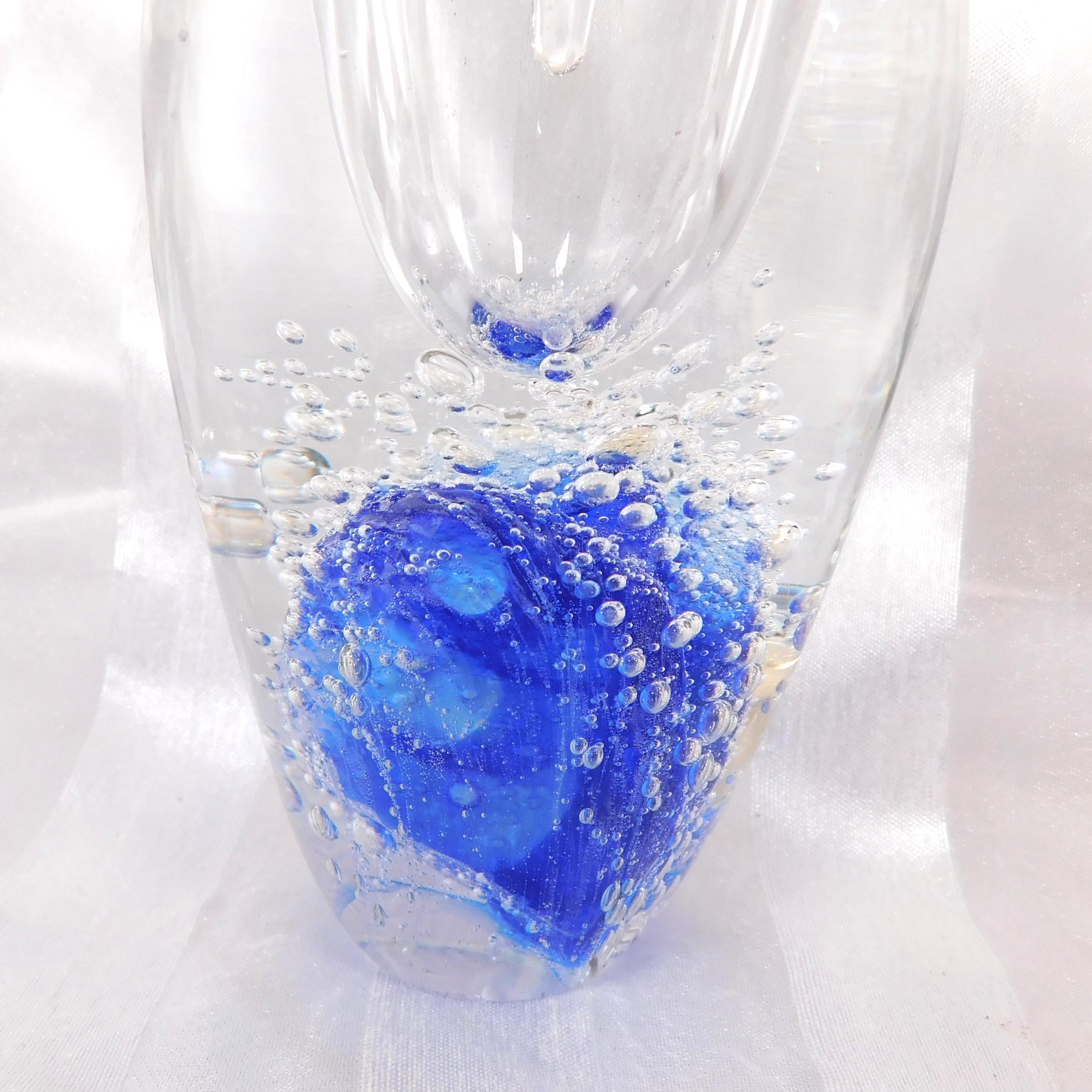 Blue and Clear Bubble Filled Art Glass Perfume Bottle # 26450