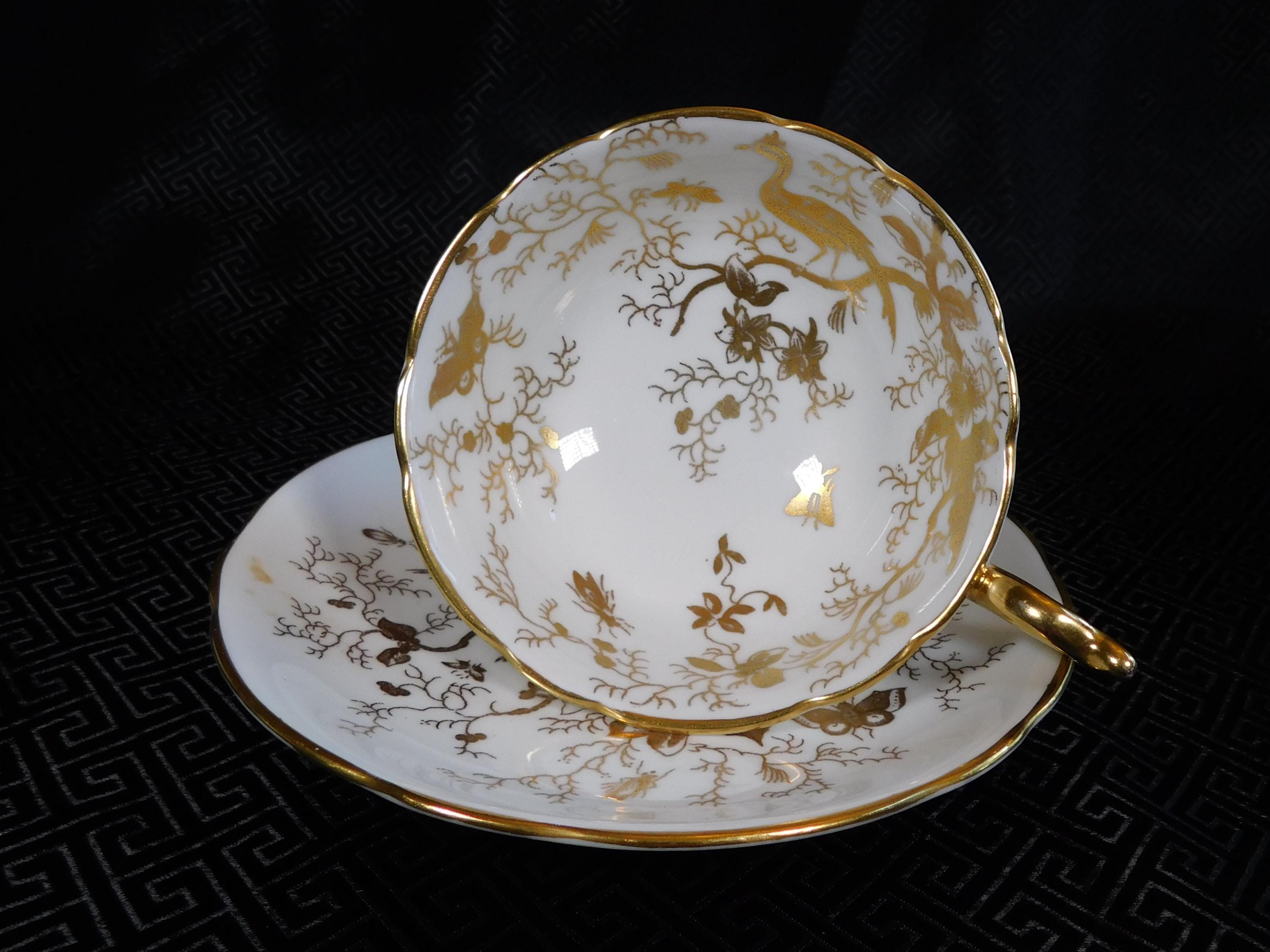 Coalport Teacup in Cario Gold on White # 24113