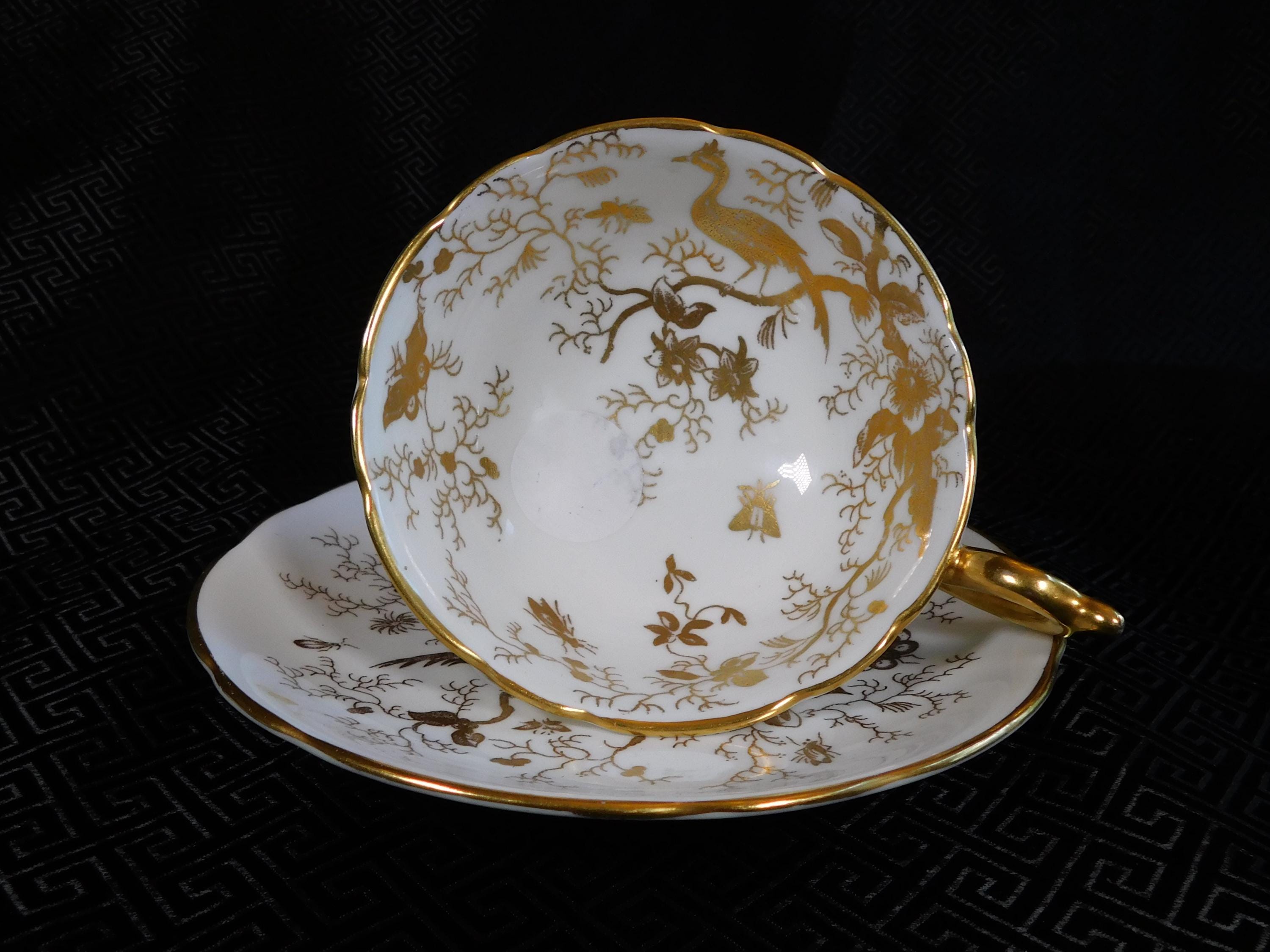 Coalport Teacup in Cario Gold on White # 24113