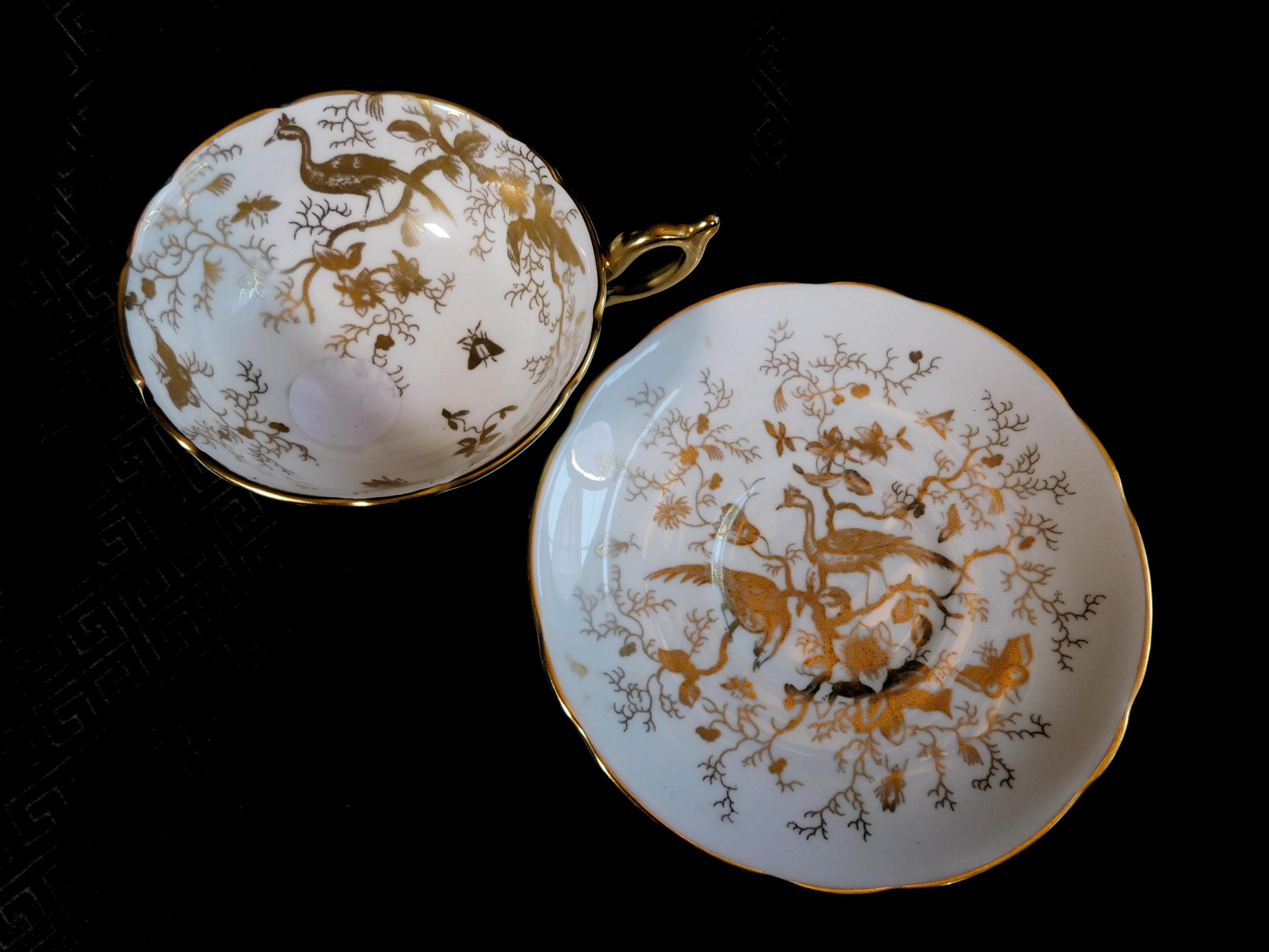 Coalport Teacup in Cario Gold on White # 24113