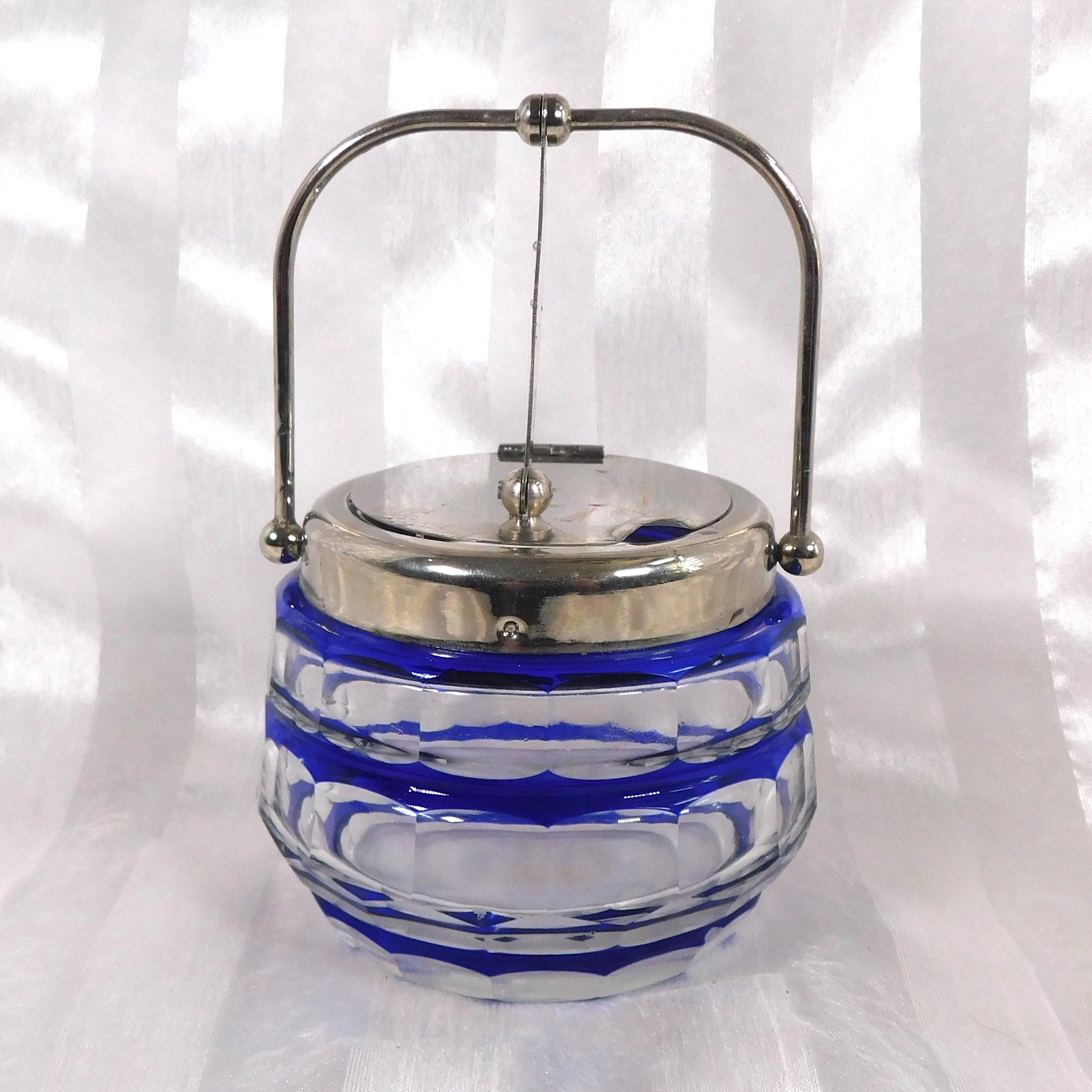 Blue Cut to Clear Honey Pot with Metal Lid # 26459