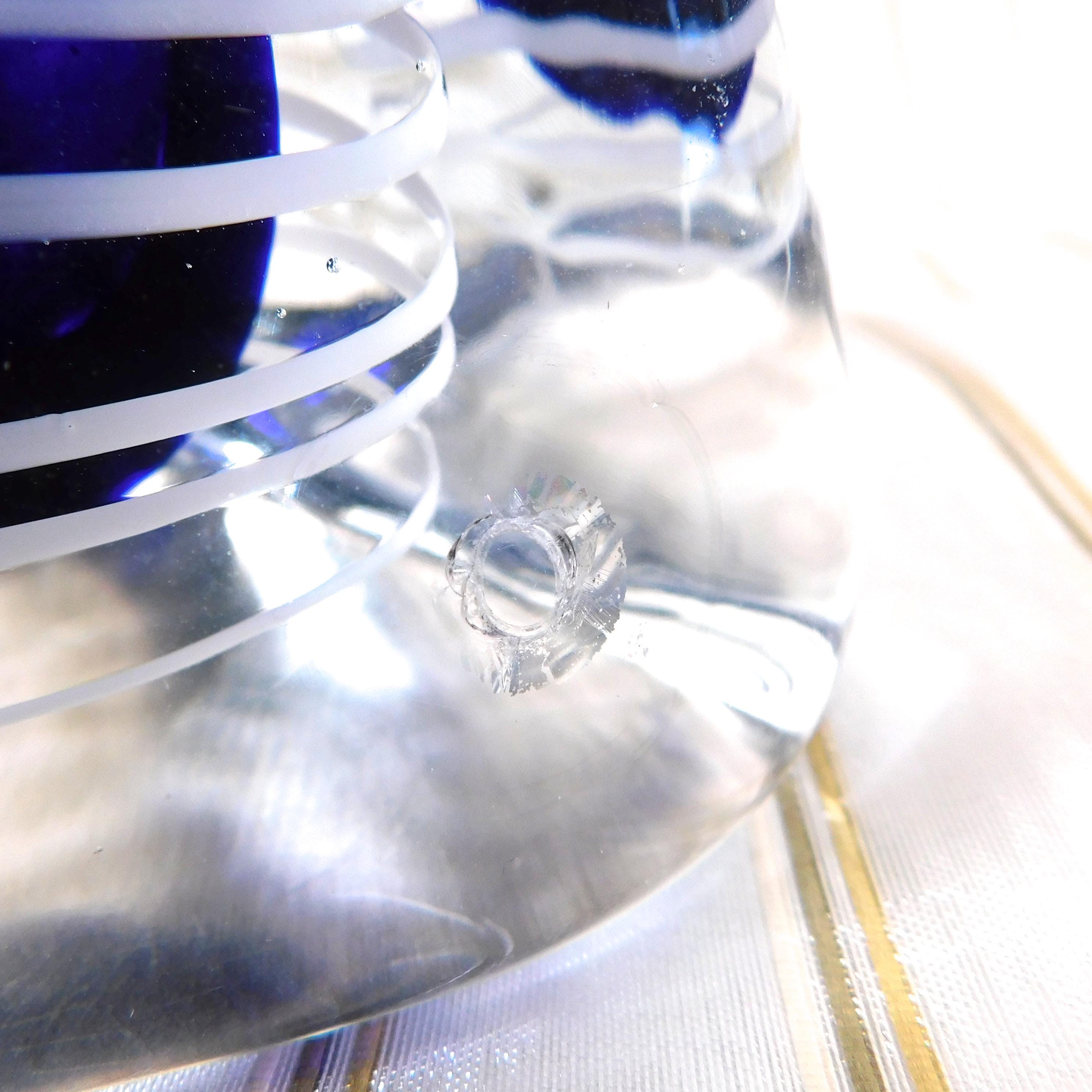 Blue Art Glass Perfume Bottle with White Stripes # 26649