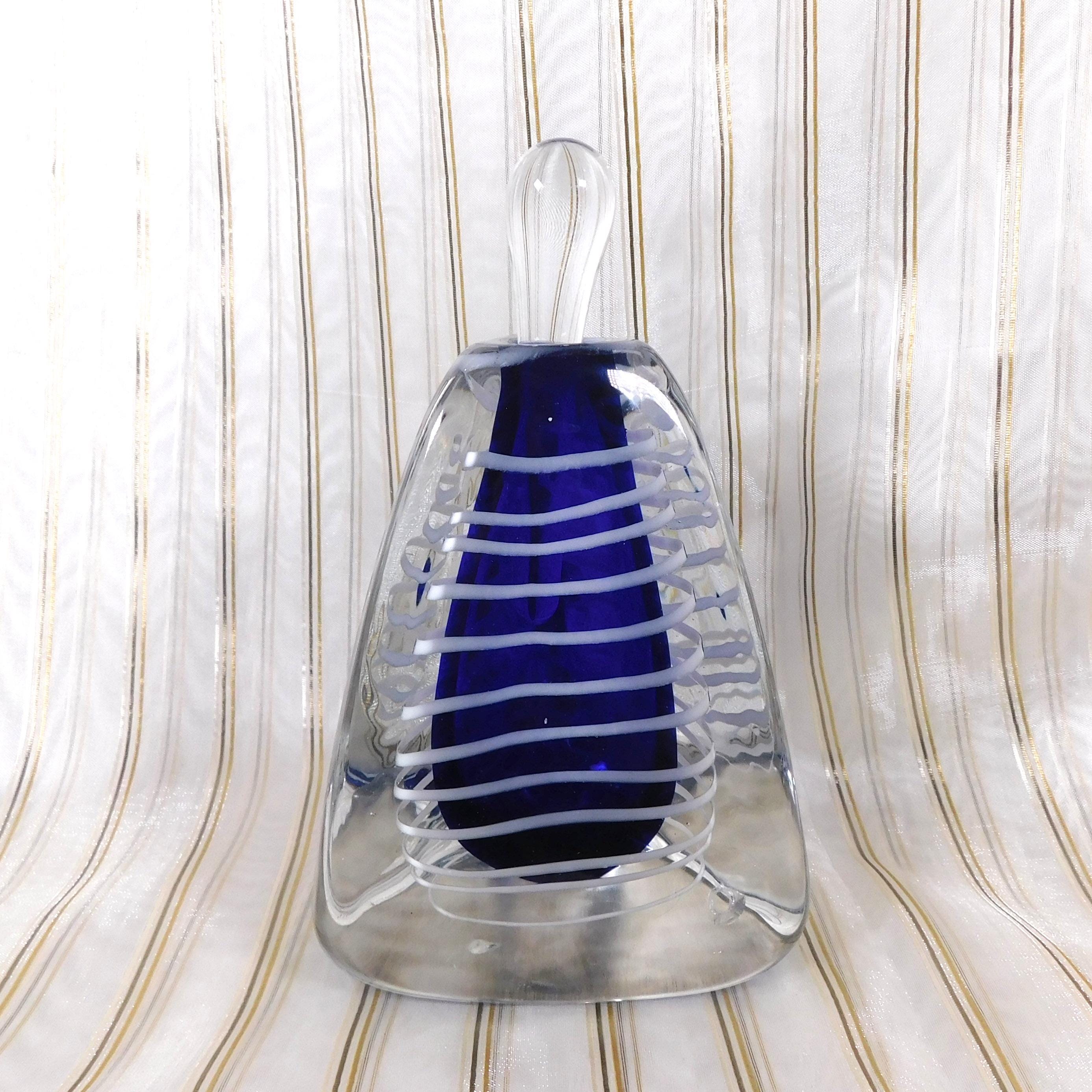Blue Art Glass Perfume Bottle with White Stripes # 26649
