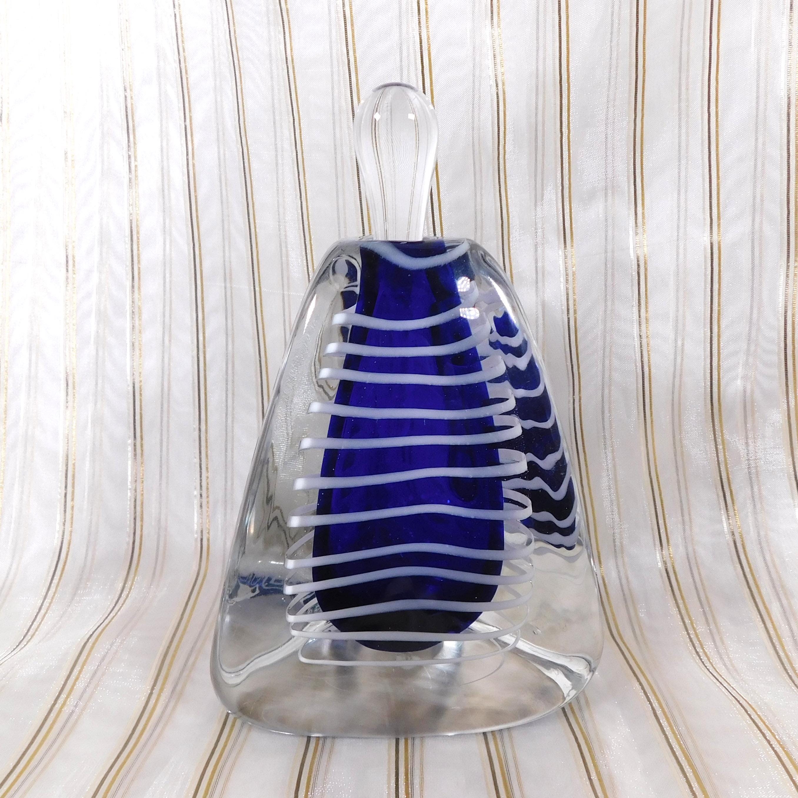 Blue Art Glass Perfume Bottle with White Stripes # 26649