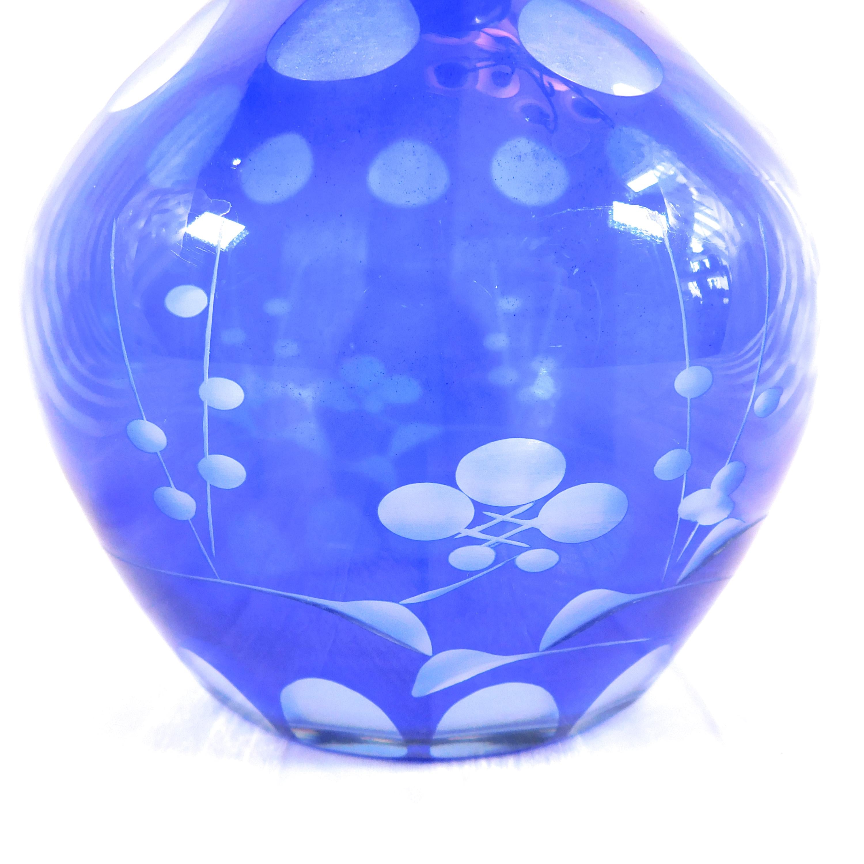 Blue Cut to Clear Vase # 26031
