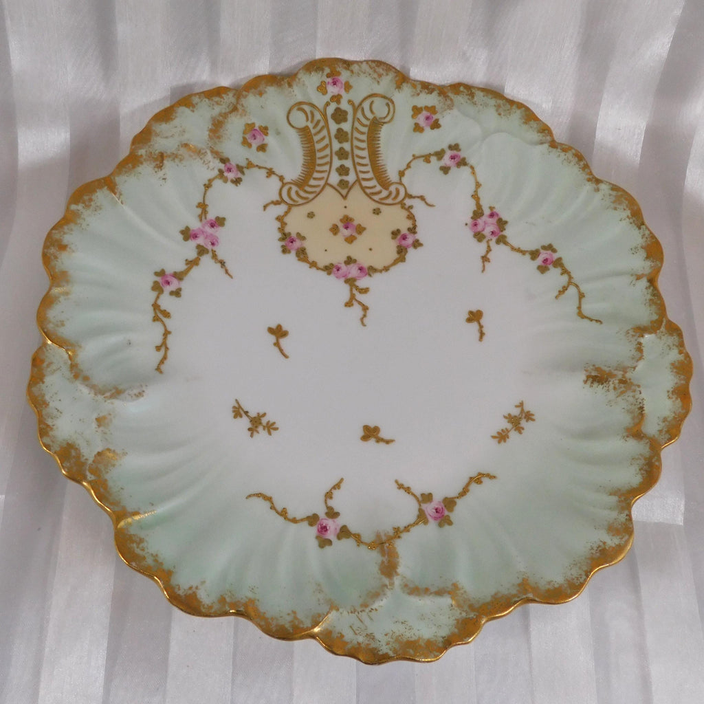 Antique Klingenberg and Dwenger Green Plate with Raised Gold Trim # 26092