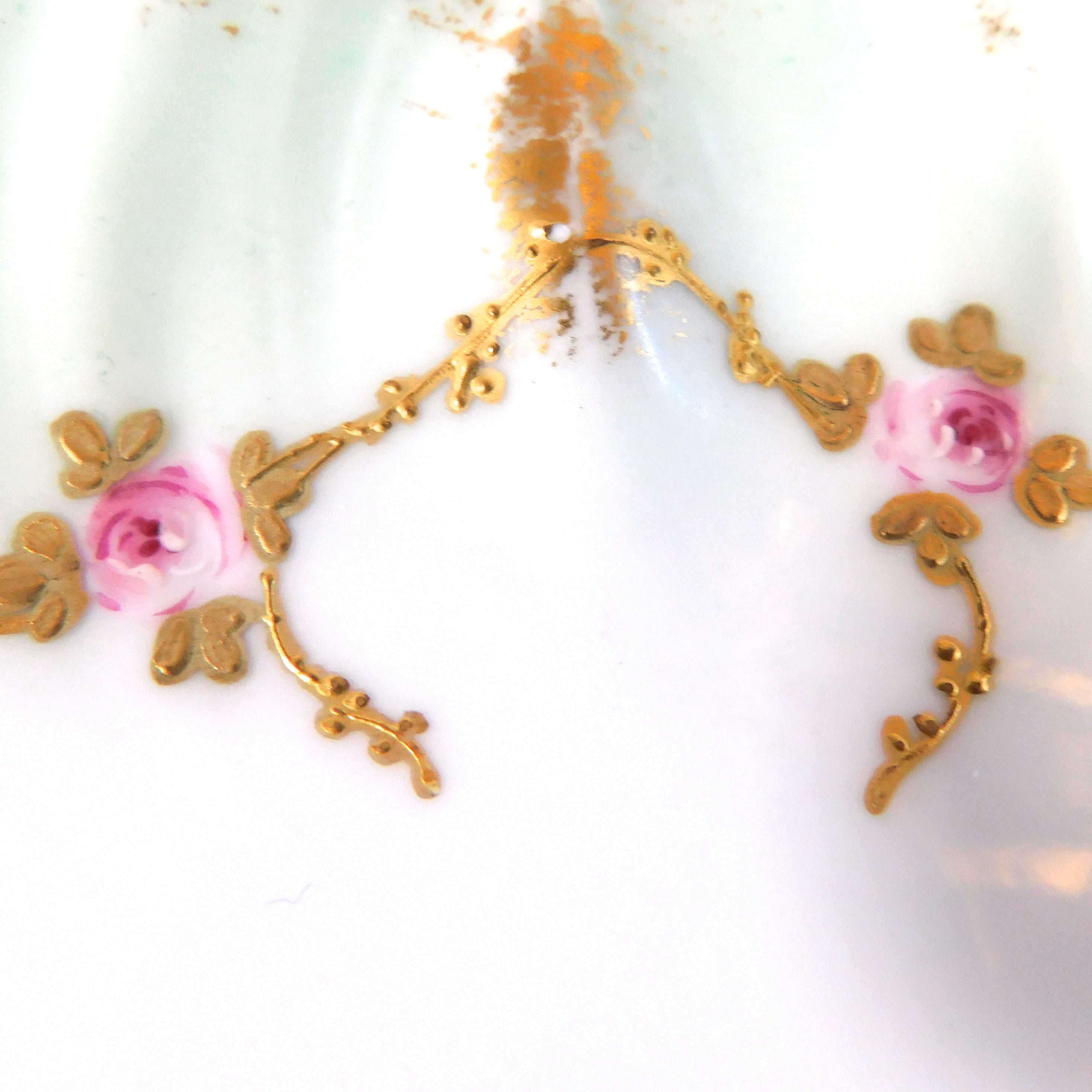 Antique Klingenberg and Dwenger Green Plate with Raised Gold Trim # 26092