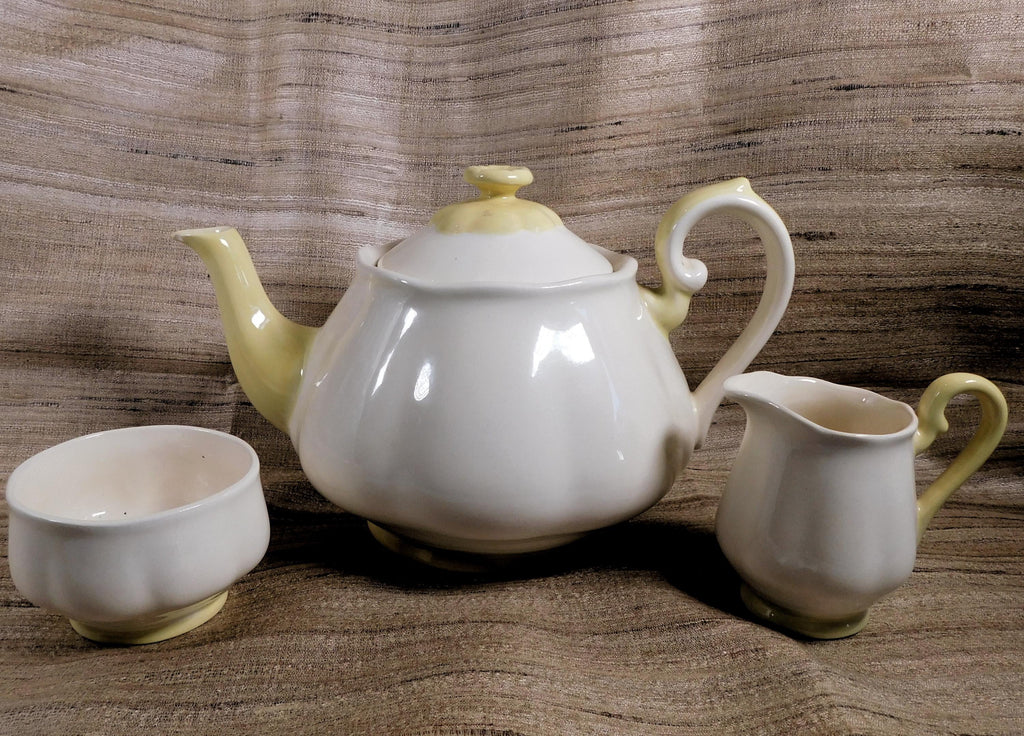 Arnels Teapot Set: White and Yellow Floral Trim Tea Service # 26298
