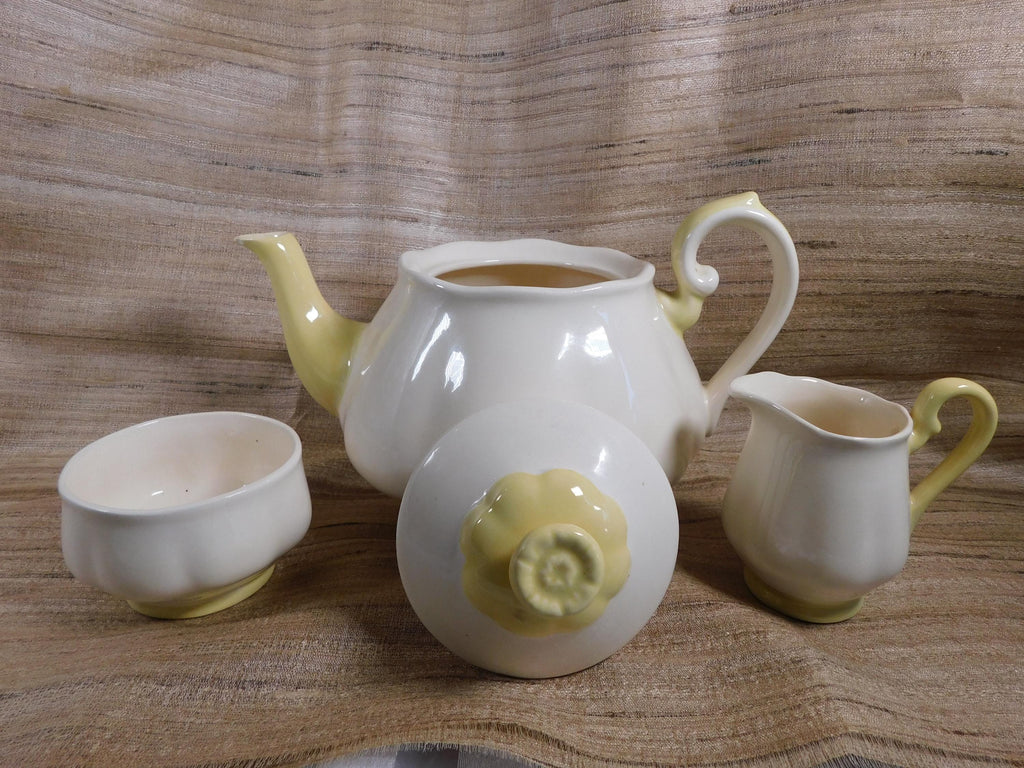 Arnels Teapot Set: White and Yellow Floral Trim Tea Service # 26298