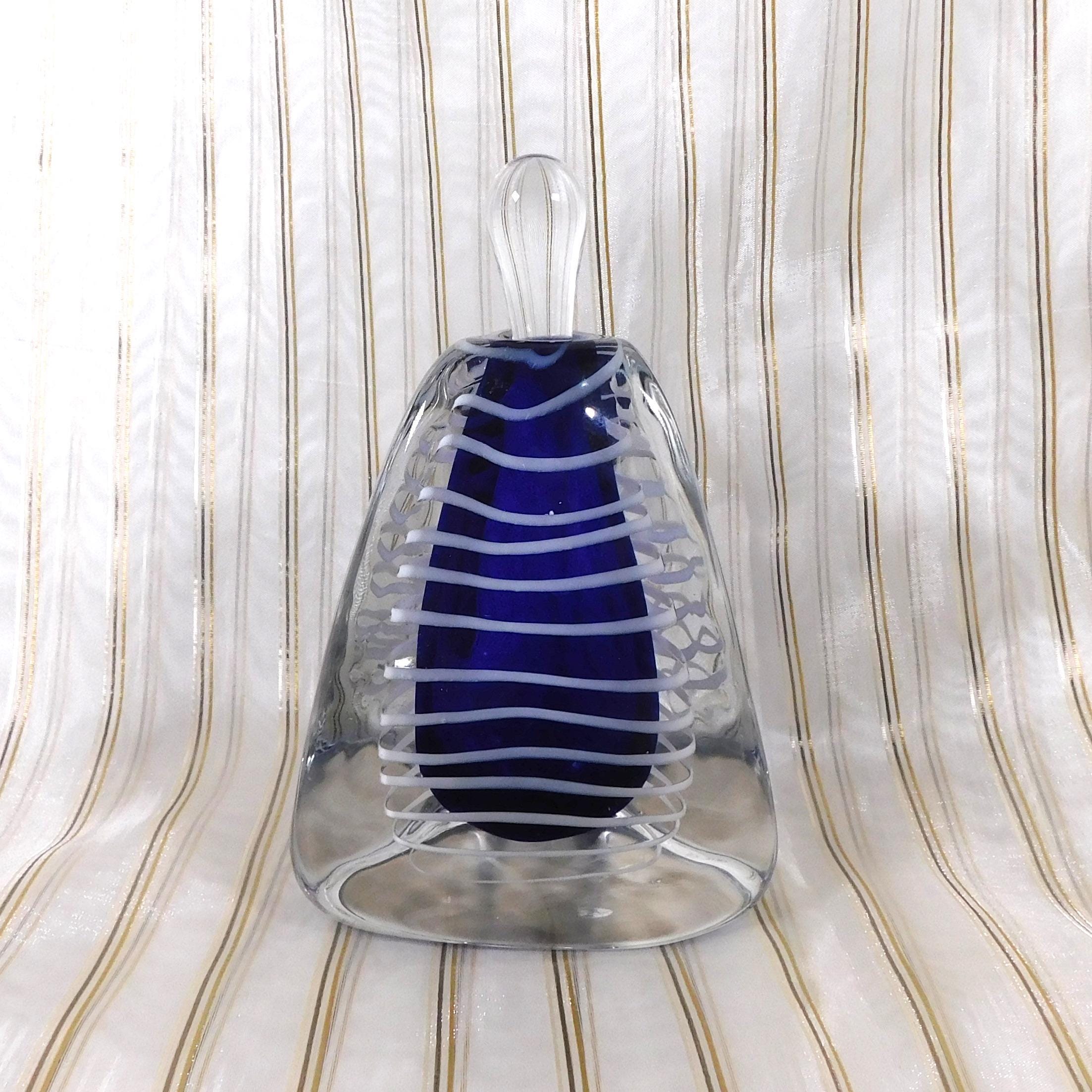Blue Art Glass Perfume Bottle with White Stripes # 26649