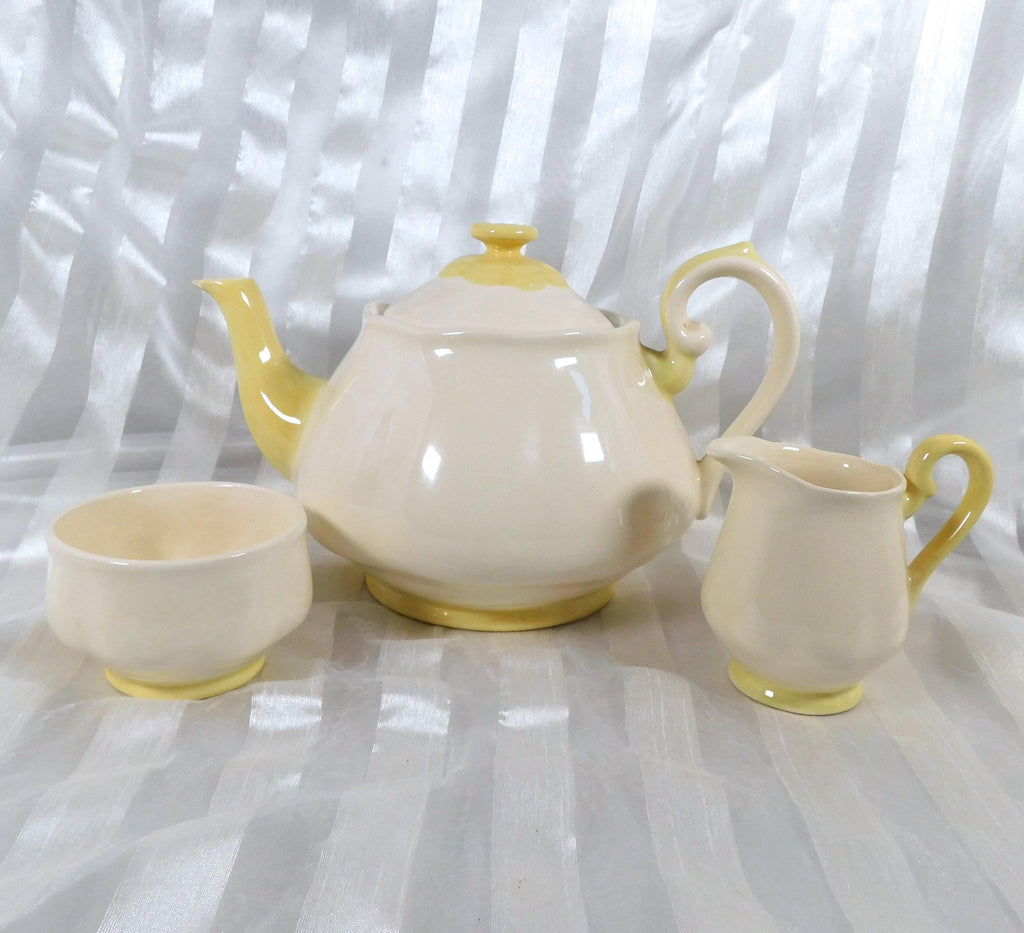 Arnels Teapot Set: White and Yellow Floral Trim Tea Service # 26298