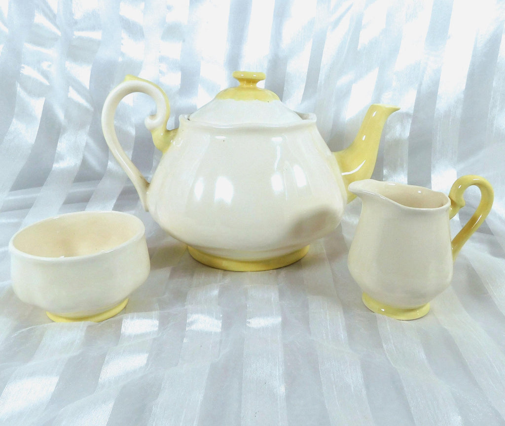 Arnels Teapot Set: White and Yellow Floral Trim Tea Service # 26298