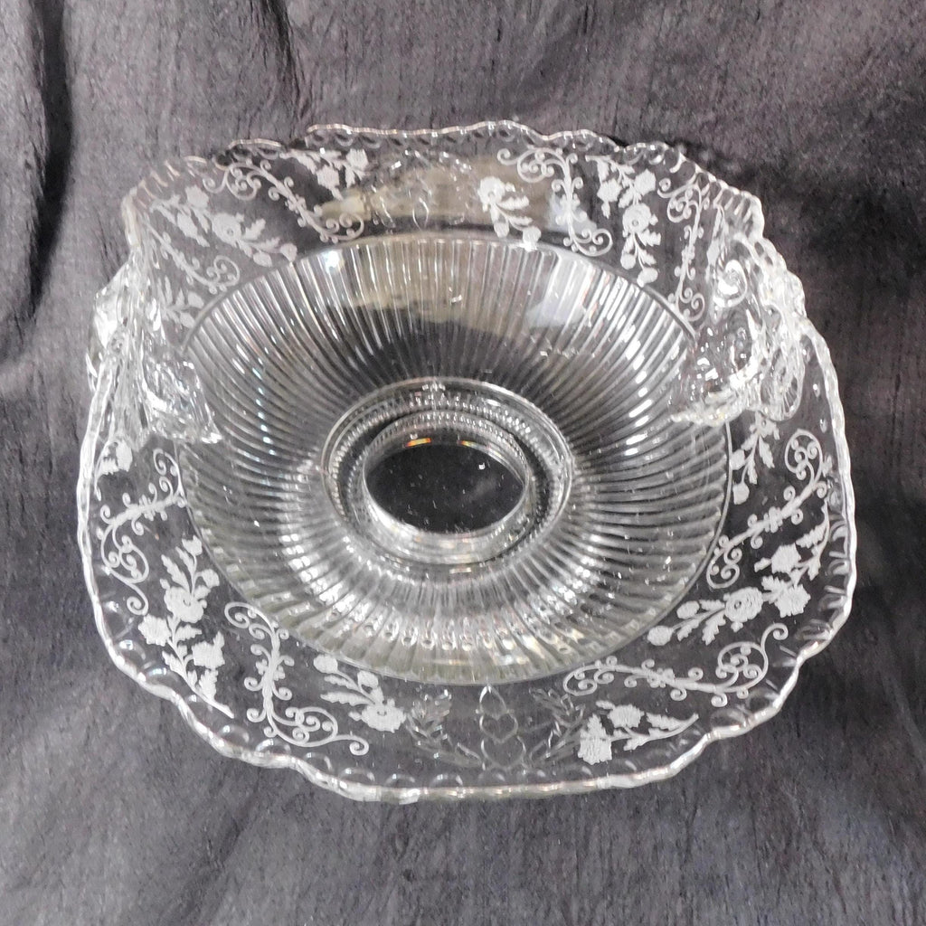 Cambridge Rams Head Serving Bowl with Etched Flowers # 26343