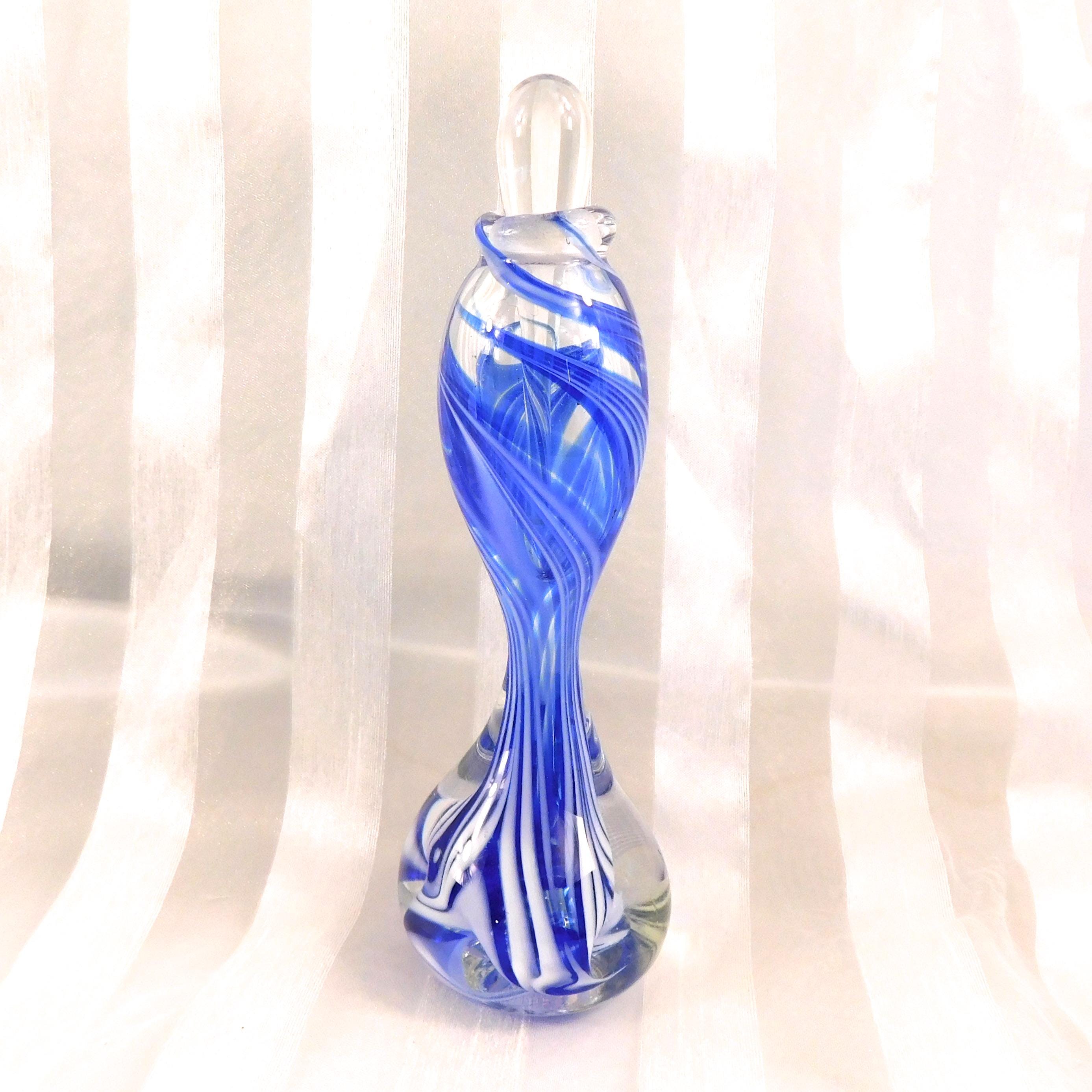 Blue and White Striped Art Glass Perfume Bottle # 26696