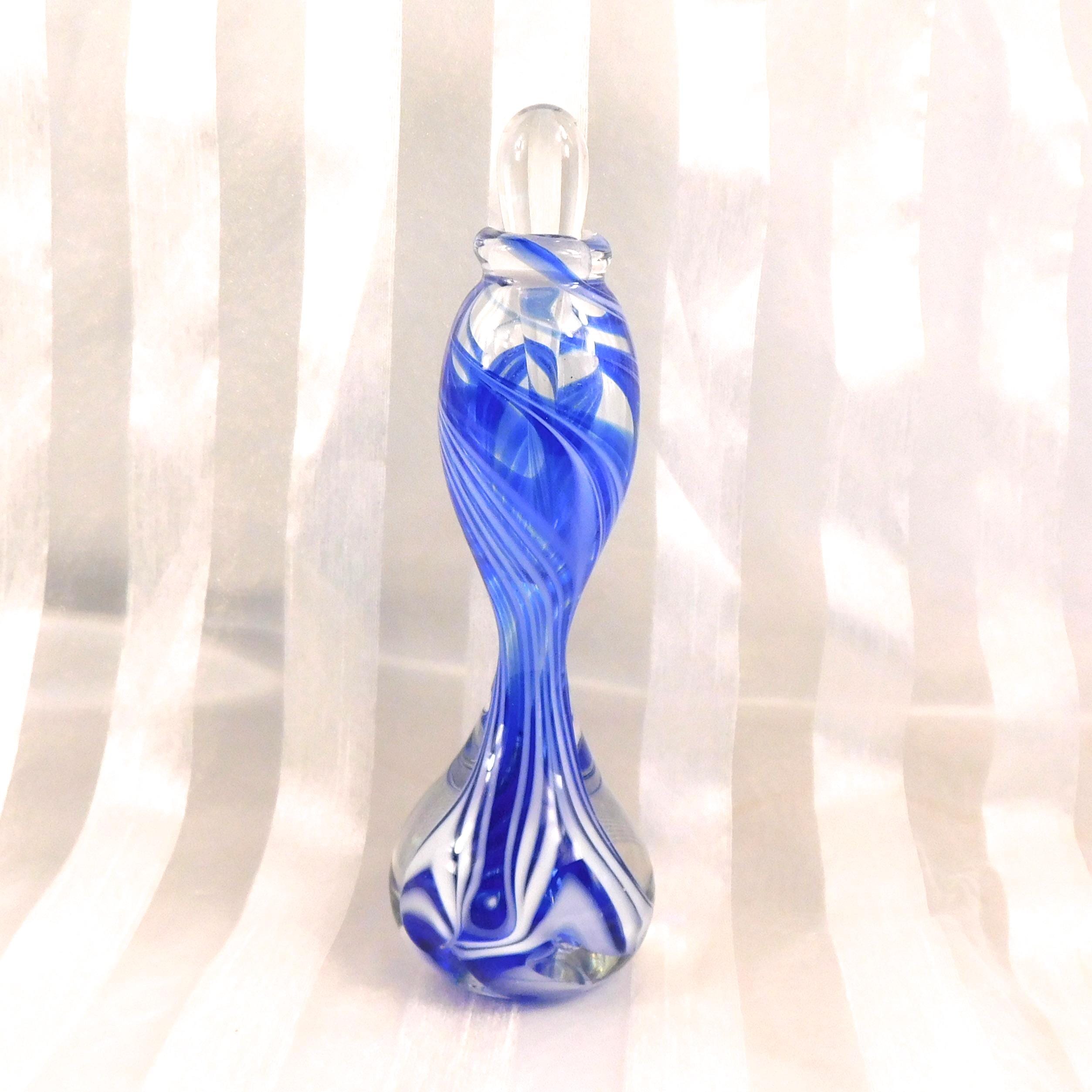 Blue and White Striped Art Glass Perfume Bottle # 26696