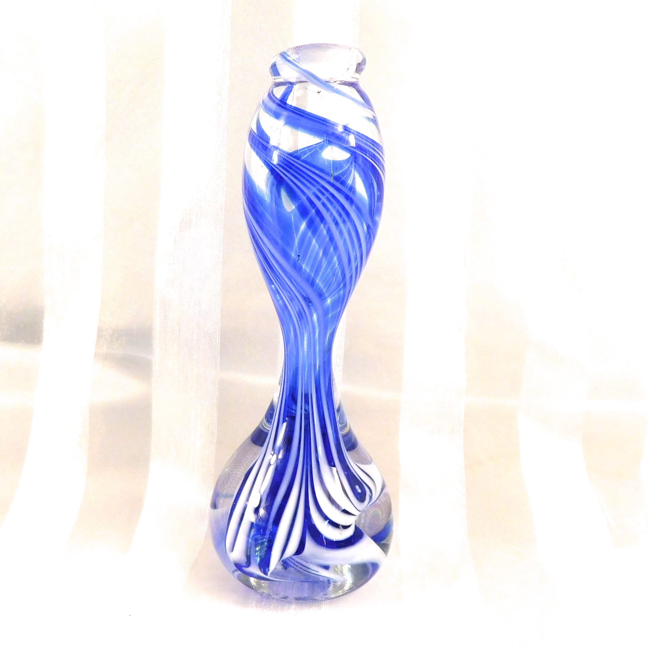Blue and White Striped Art Glass Perfume Bottle # 26696