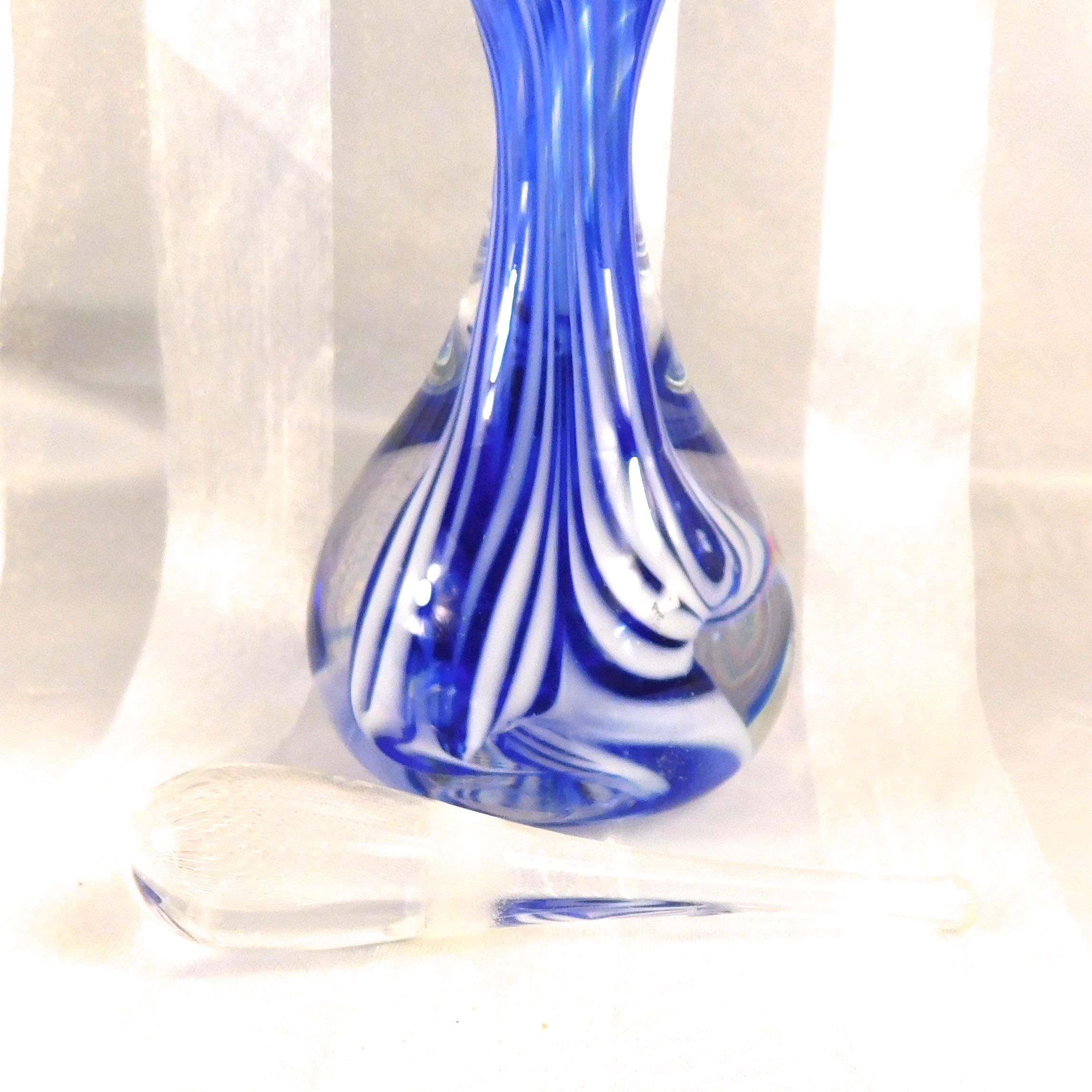 Blue and White Striped Art Glass Perfume Bottle # 26696