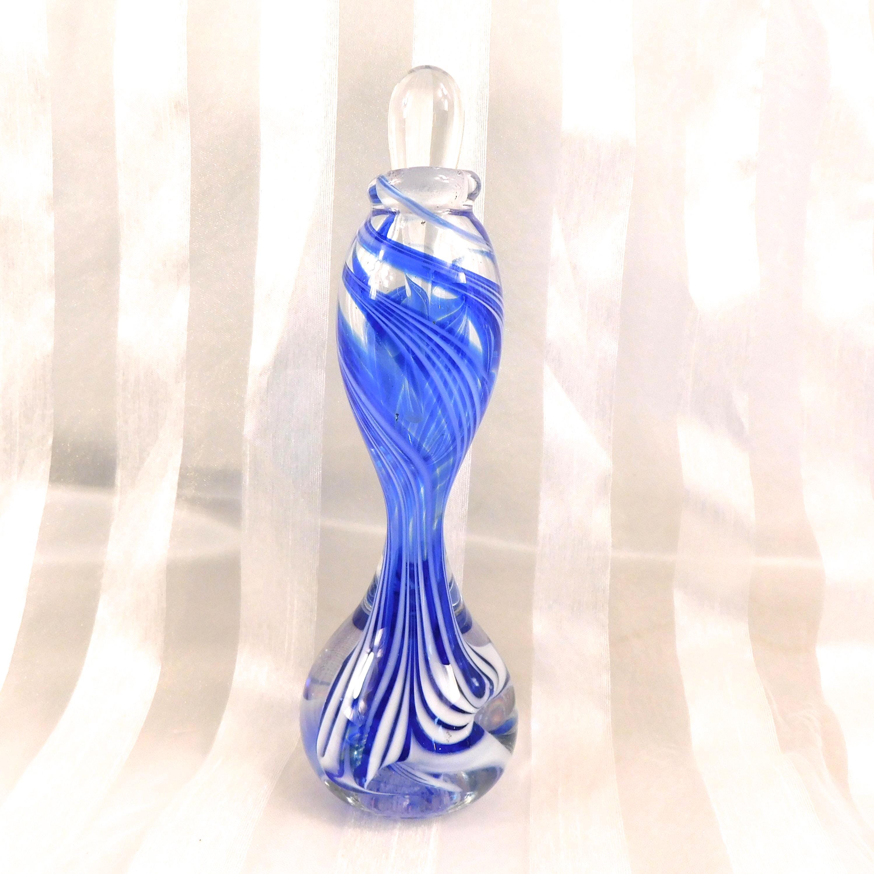 Blue and White Striped Art Glass Perfume Bottle # 26696