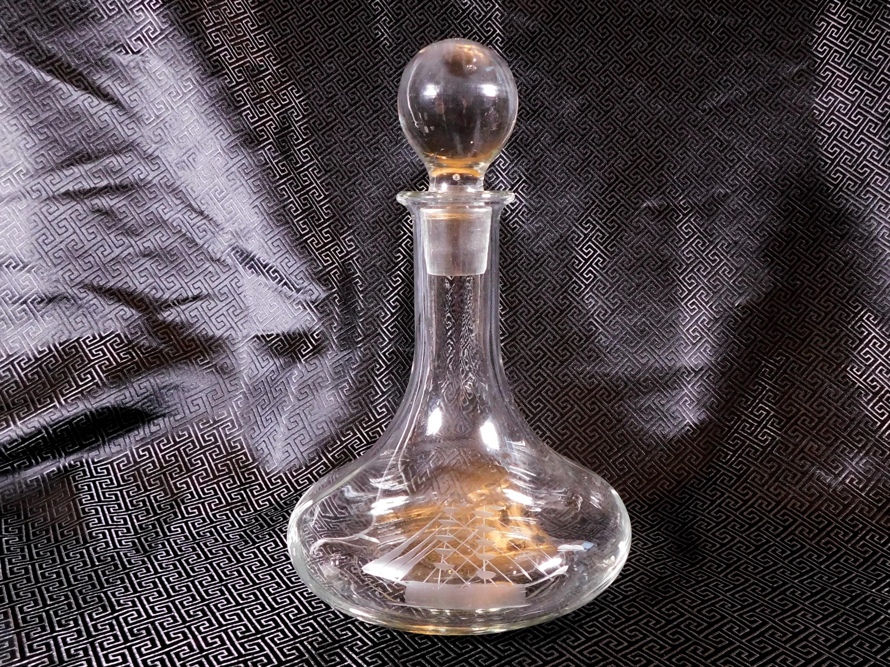 Clear Glass Smallers Ships Decanter with Etched Ship  # 25378