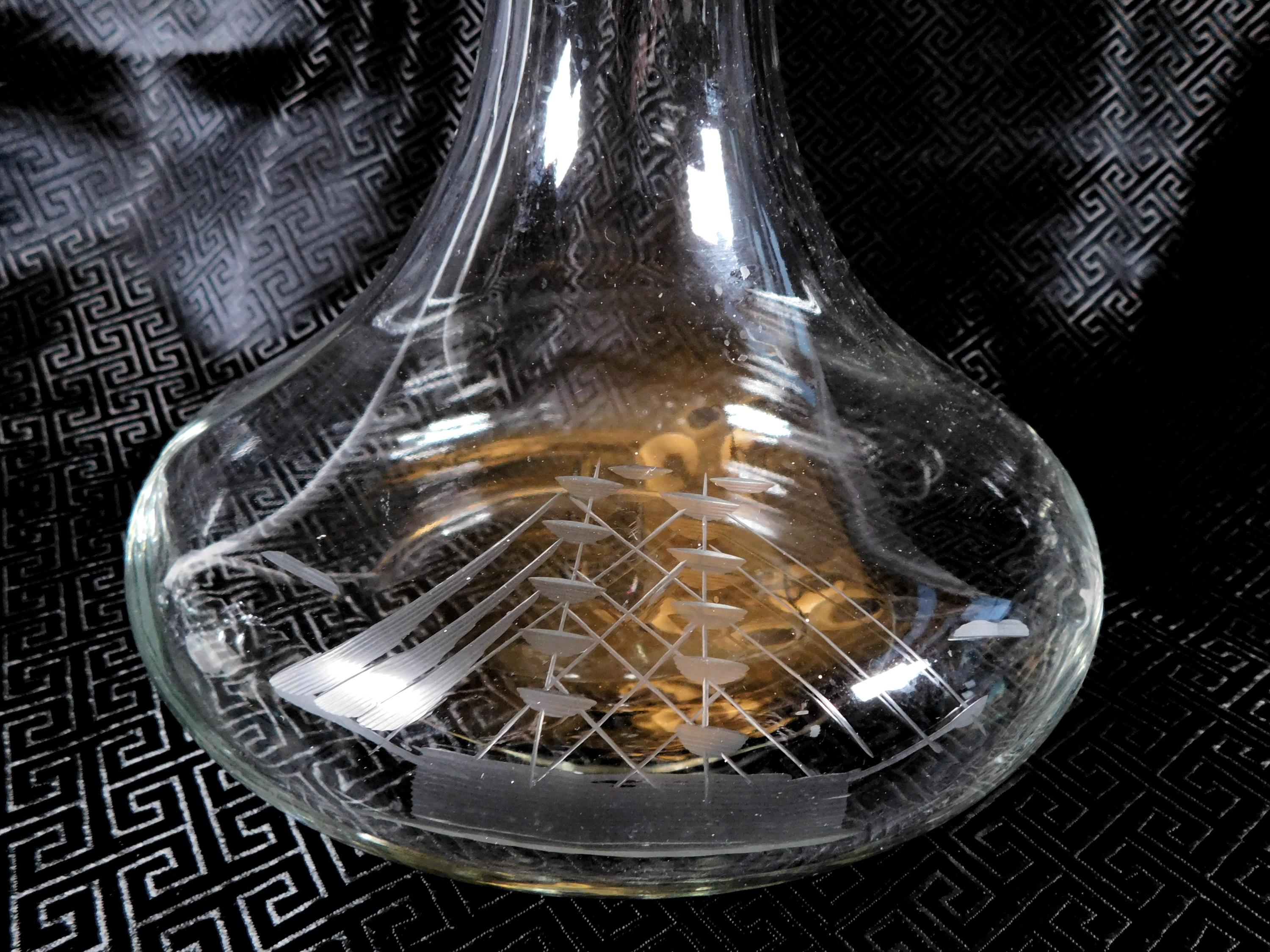 Clear Glass Smallers Ships Decanter with Etched Ship  # 25378